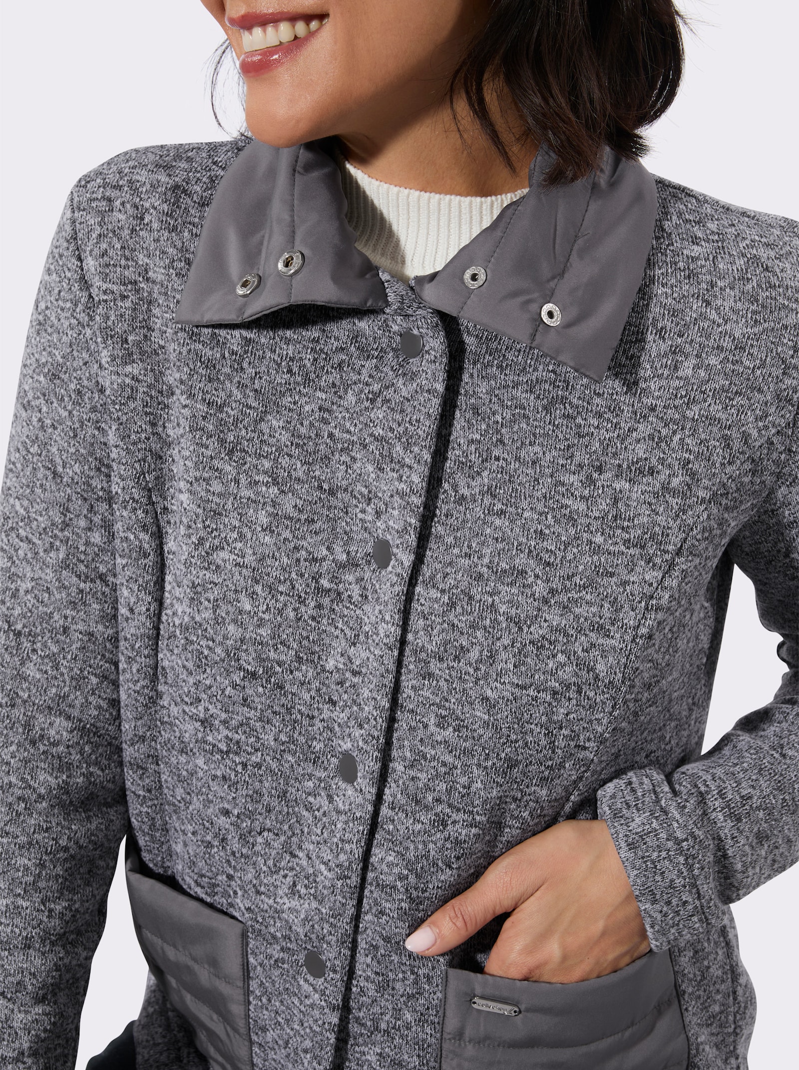 Fleecejacke mit Druckknöpfen - anthrazit-meliert