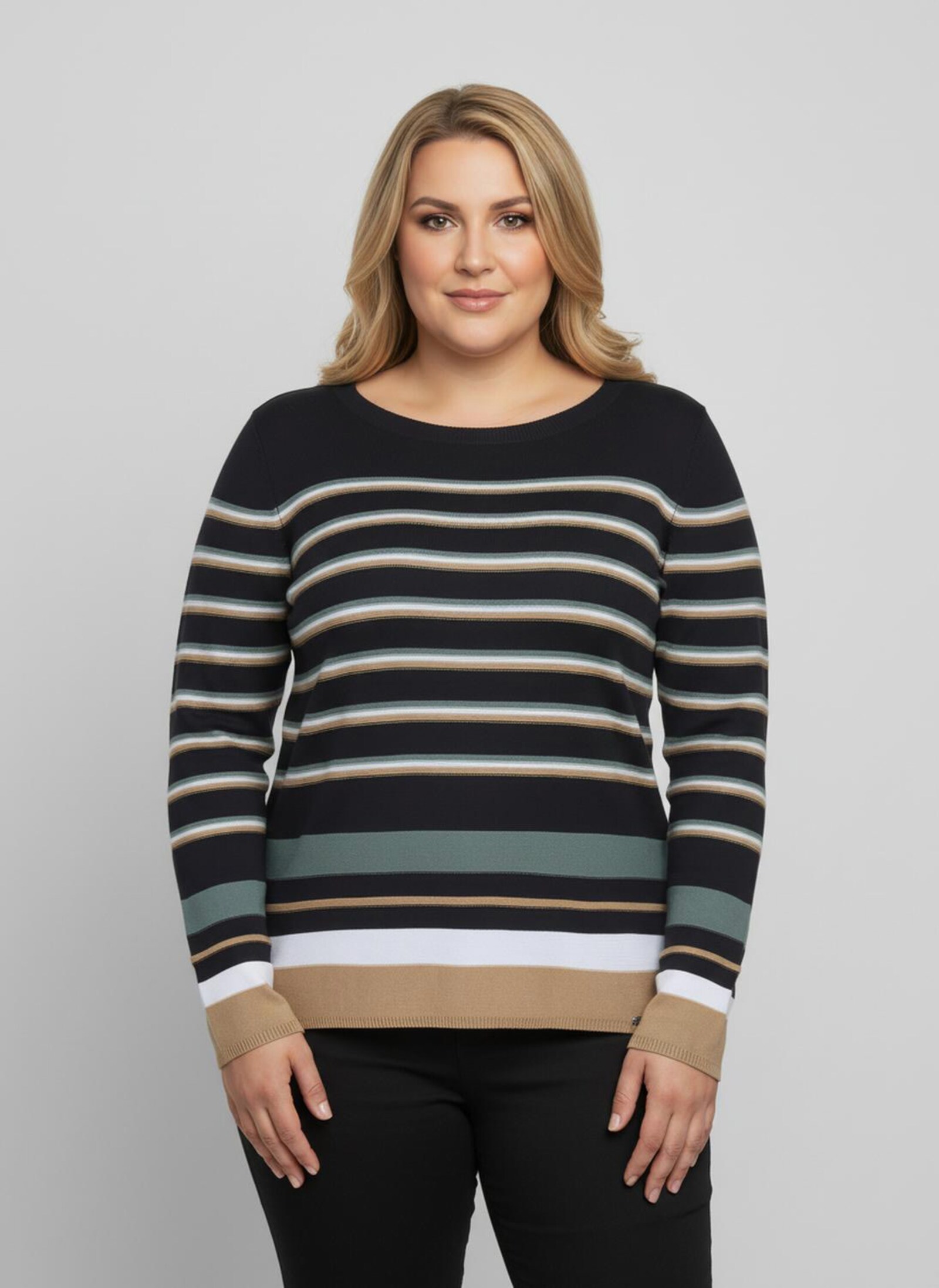 Streifenpullover mit Rippabschlüssen - marine-weiß-gestreift