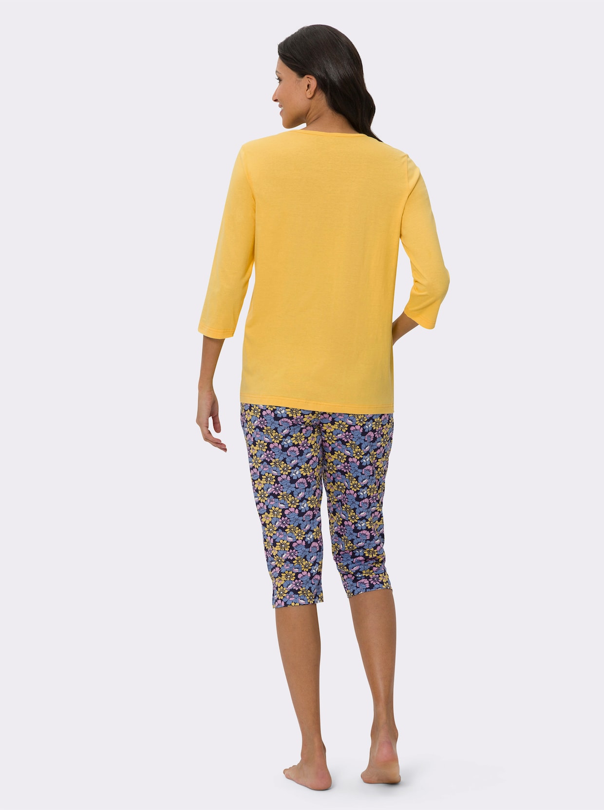 Capri-pyjama - geel/marine geprint
