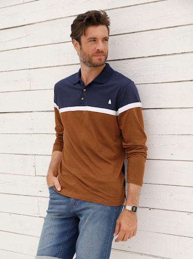 Catamaran Langarm-Poloshirt - marine-cognac