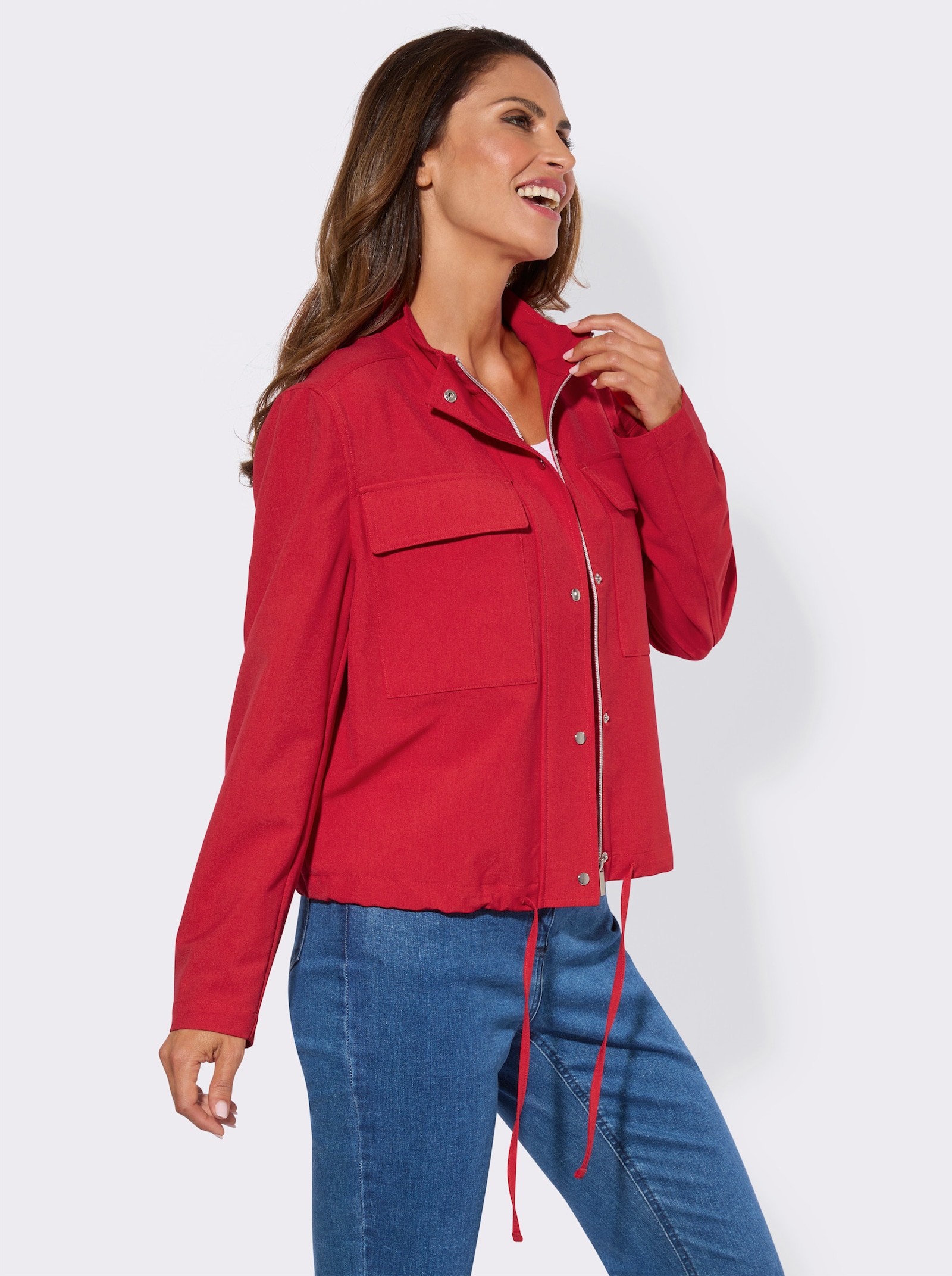 Blouson-Blazer mit verdecktem Reißverschluss - rot