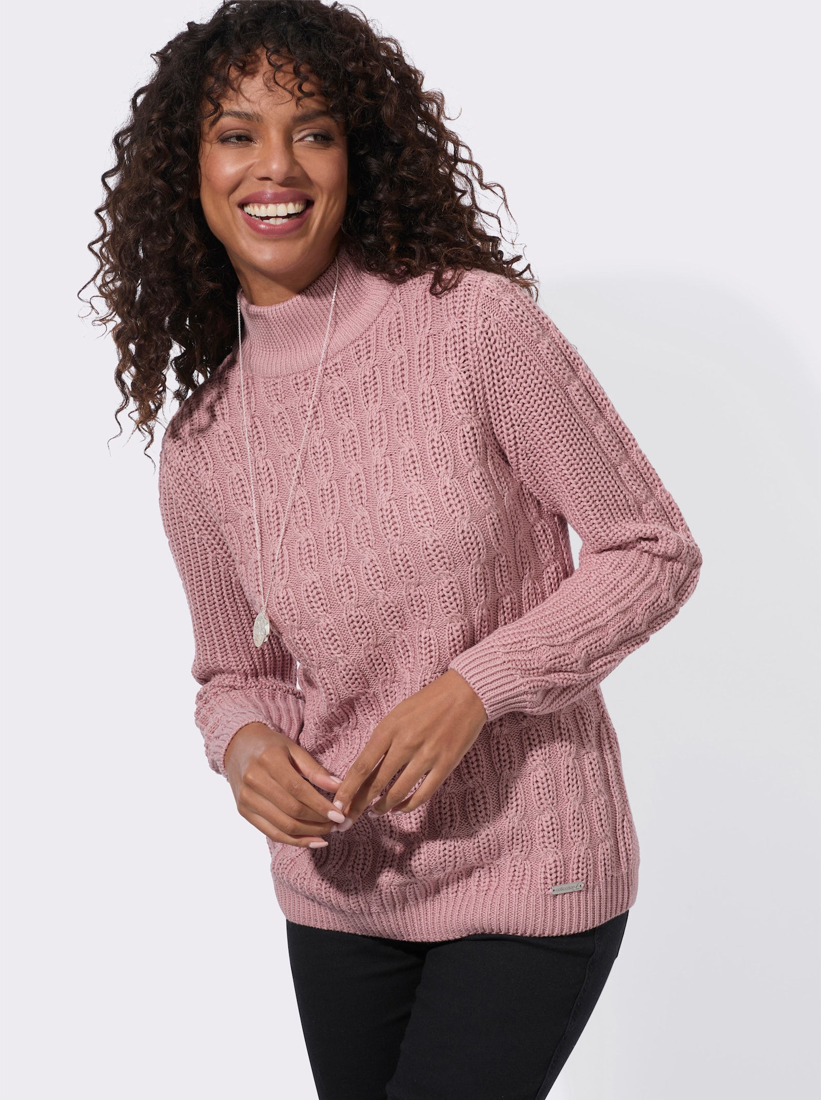  Stehkragenpullover mit elastischen Rippbündchen - hortensie