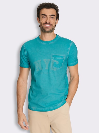 Marco Donati Kurzarmshirt mit Front-Print, Used-Optik - türkis