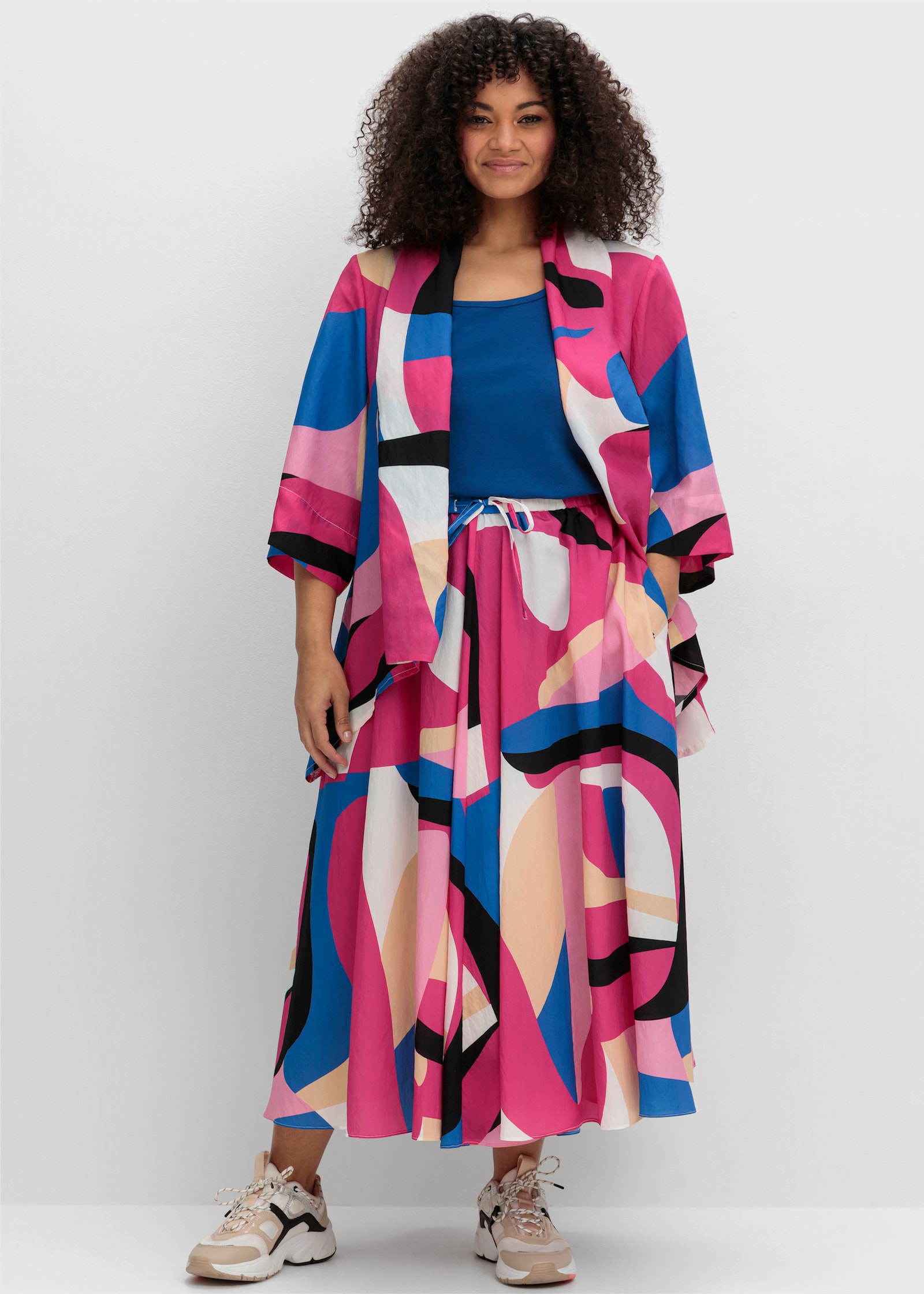 sheego Blusenjacke mit Grafikprint, verschlusslos - pink gemustert