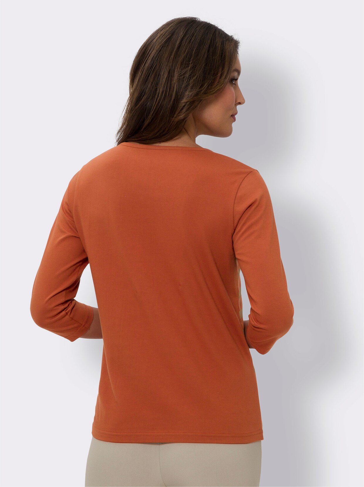 Shirt met 3/4-mouw - roestrood/camel