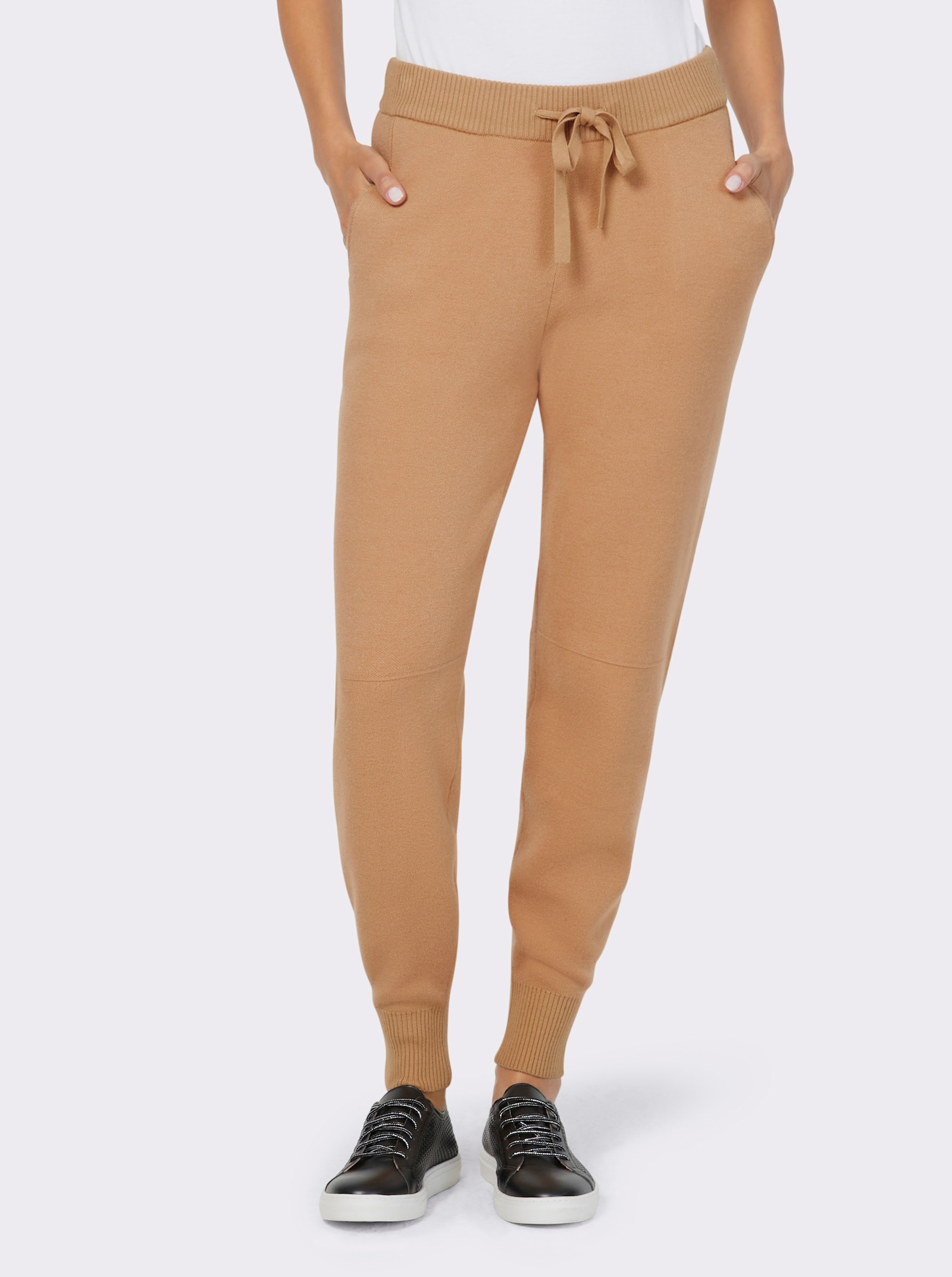 heine Strickhose mit Rippbündchen am Saum - camel