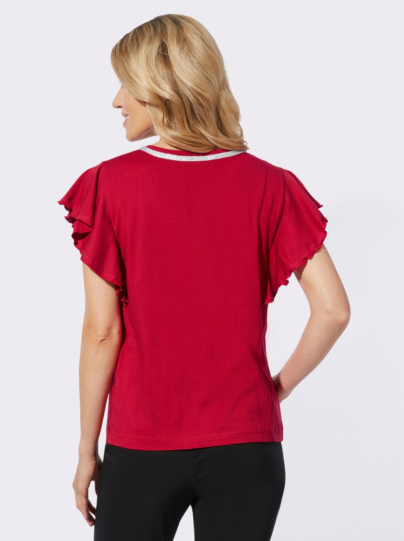 Shirt met V-hals en vleermuismouwen - rood