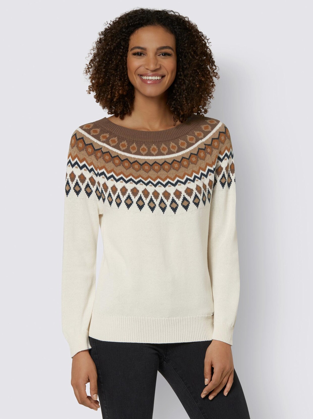 Norwegerpullover - champagner-cognac-gemustert