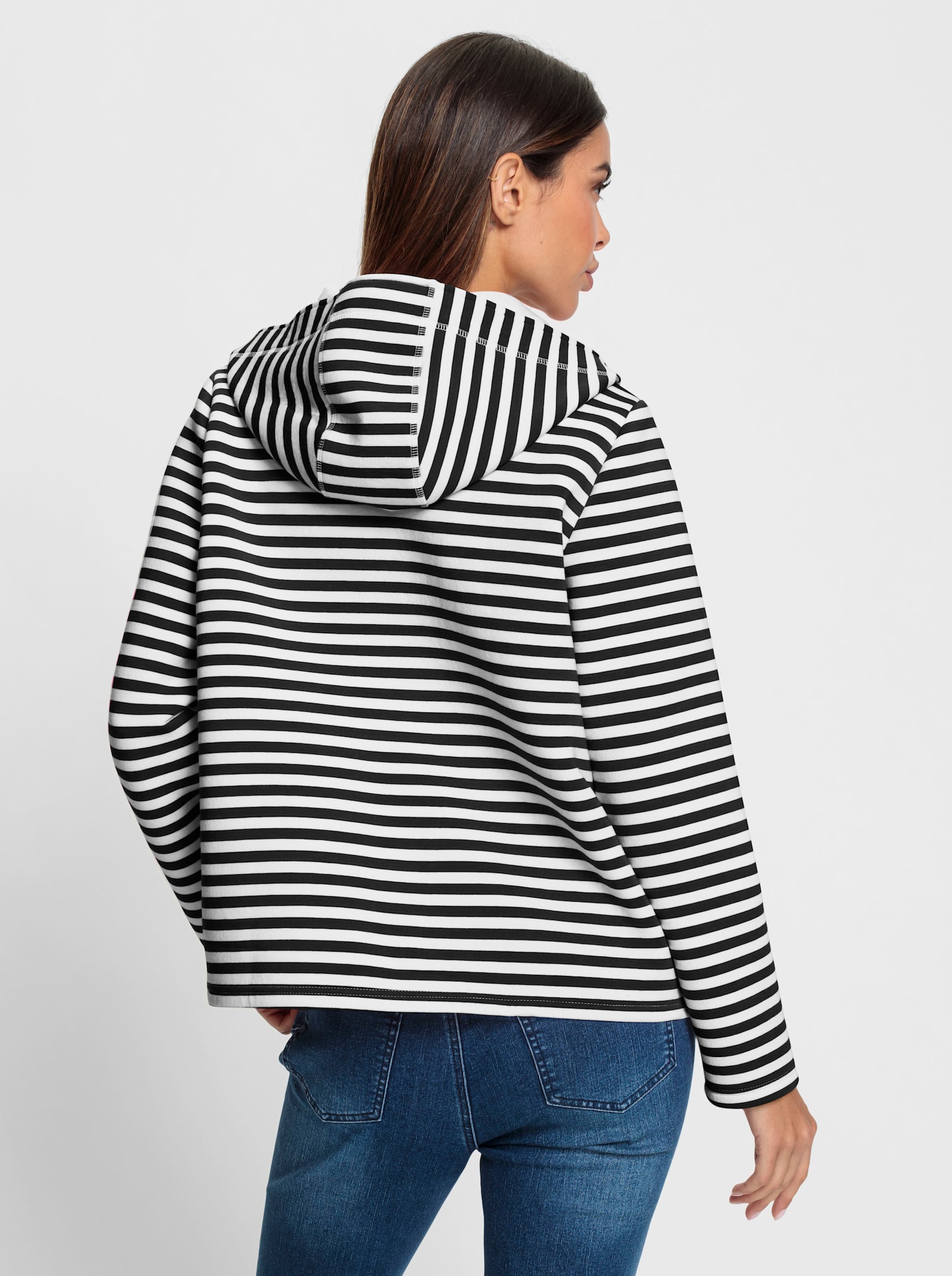 heine Sweatjacke im Neopren-Look - schwarz-ecru-geringelt