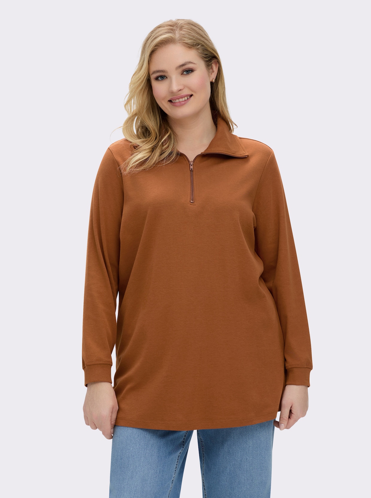 Longsweatshirt mit Umlegekragen - cognac