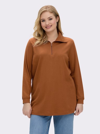 Longsweatshirt mit Umlegekragen - cognac