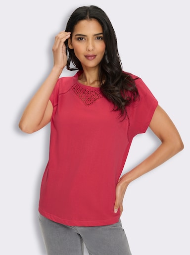 3/4-Arm-Shirt mit Spitzeneinsatz - erdbeere