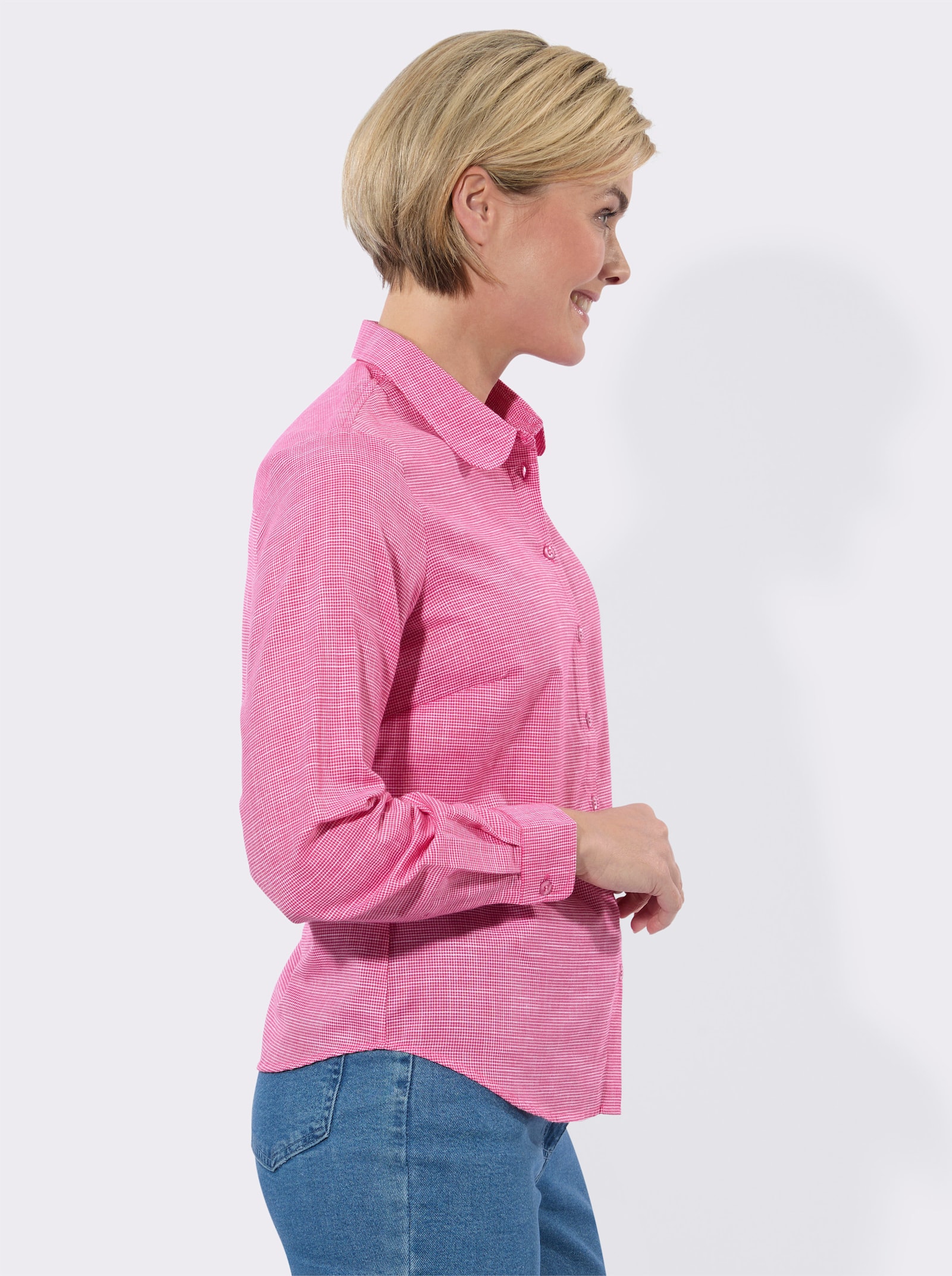 Langarmbluse mit Karo-Muster - pink-ecru-kariert