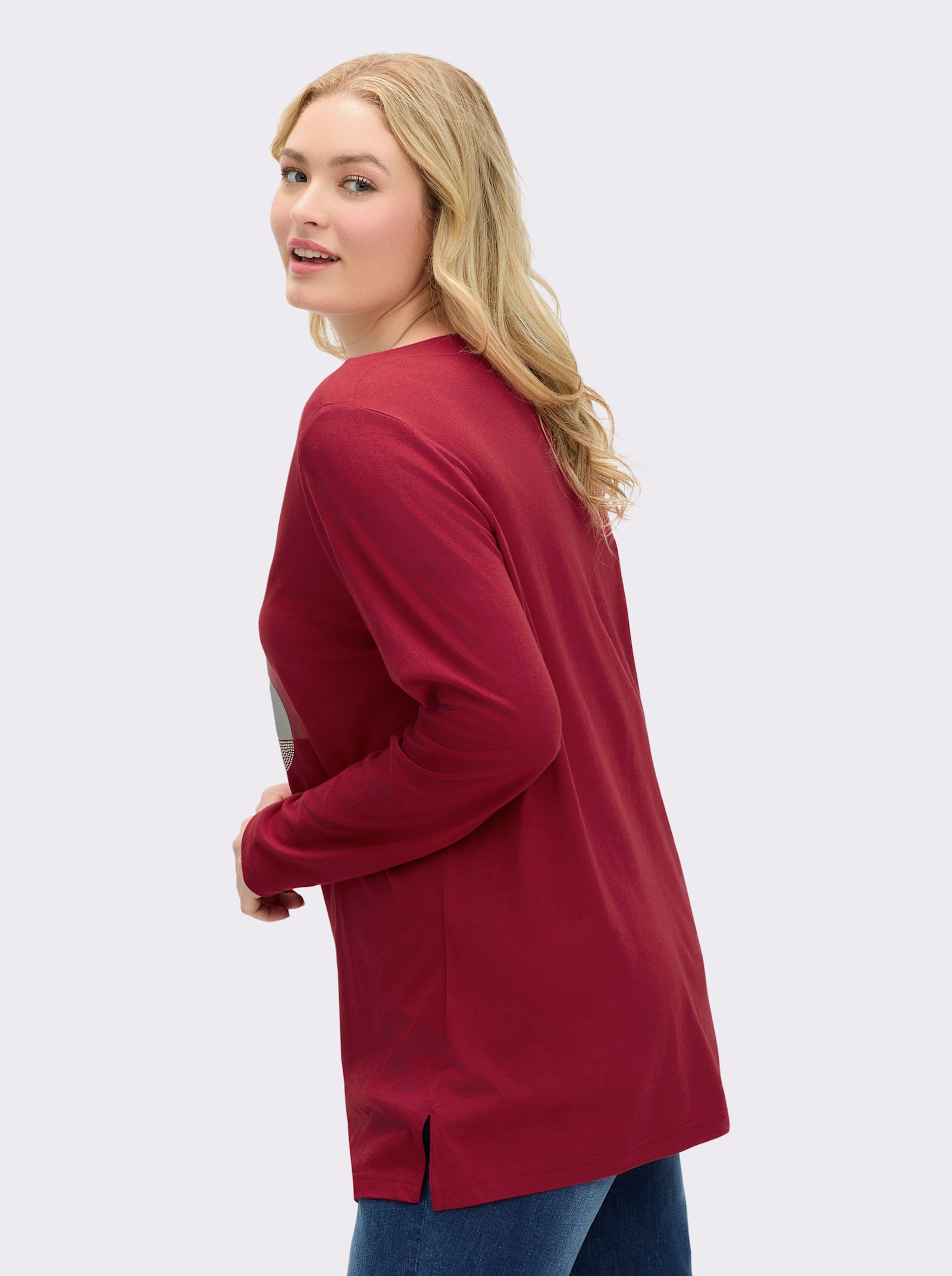 sheego Langarmshirt mit Grafikprint und Glitzersteinchen - kirsche-silberfarben-bedruckt