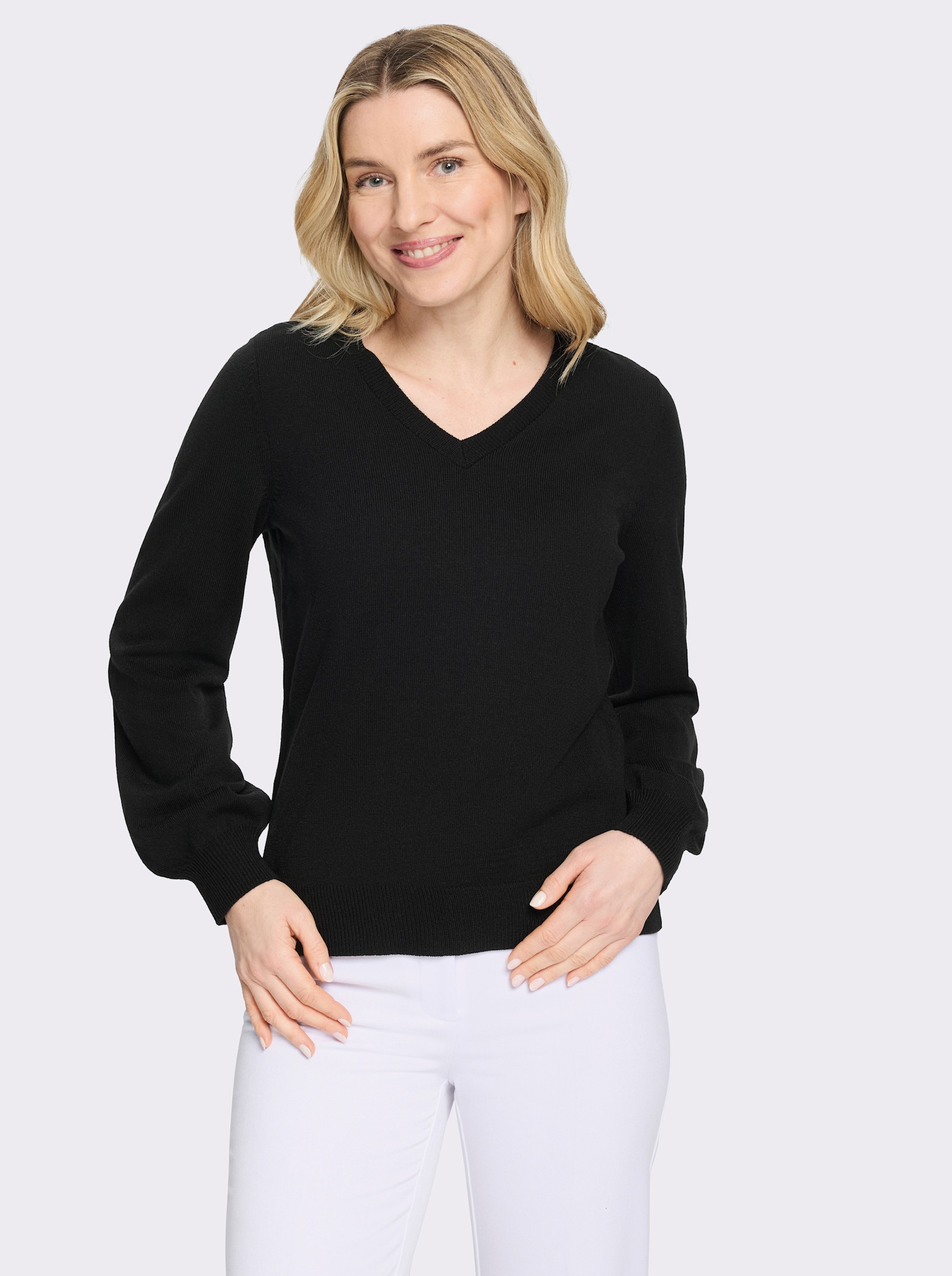 Langarm-Pullover mit Satinschleife im Rückteil - schwarz