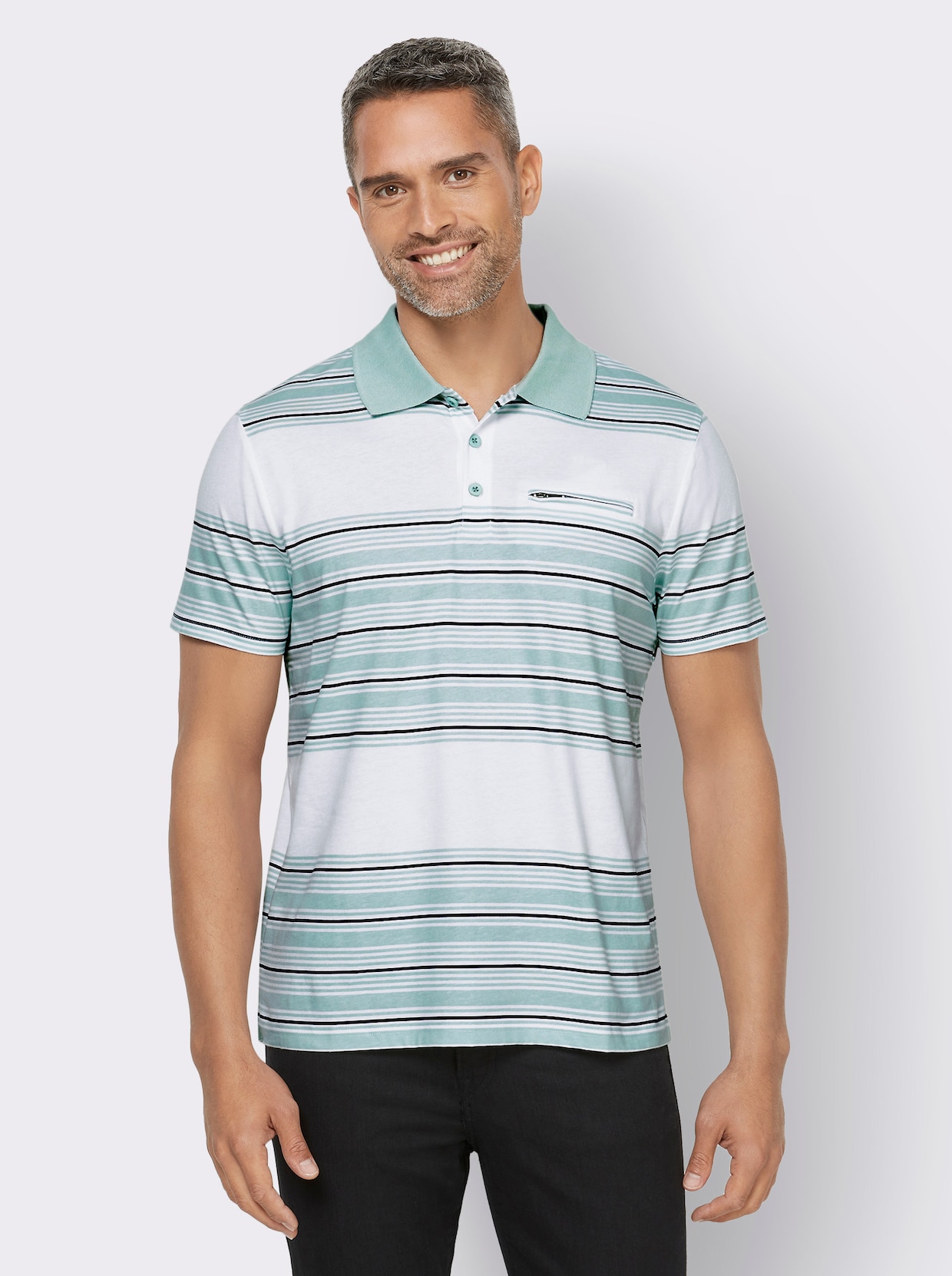 Poloshirt - weiss-mint-bedruckt