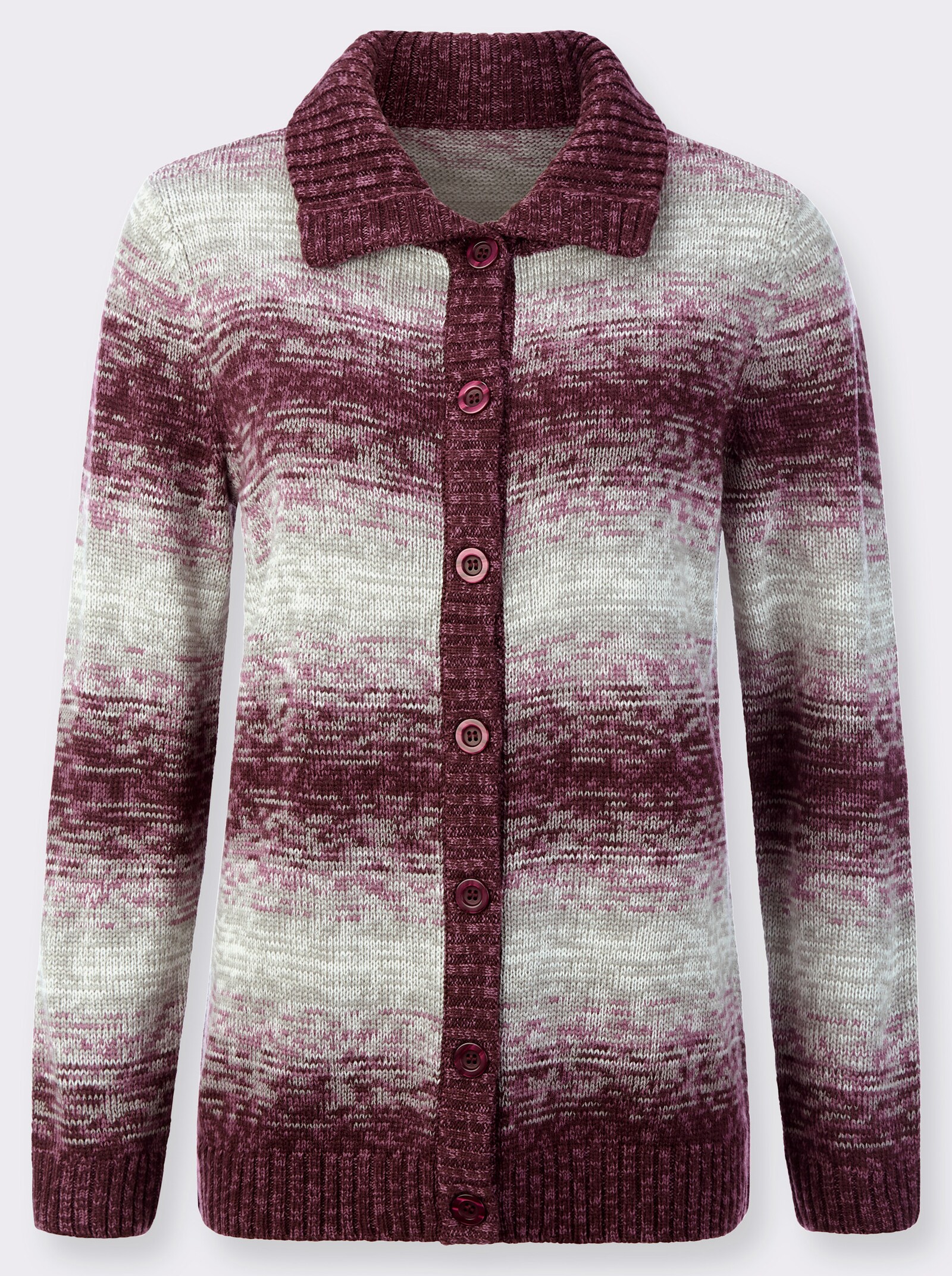 Strickjacke im Farbverlauf - violett-burgund-geringelt