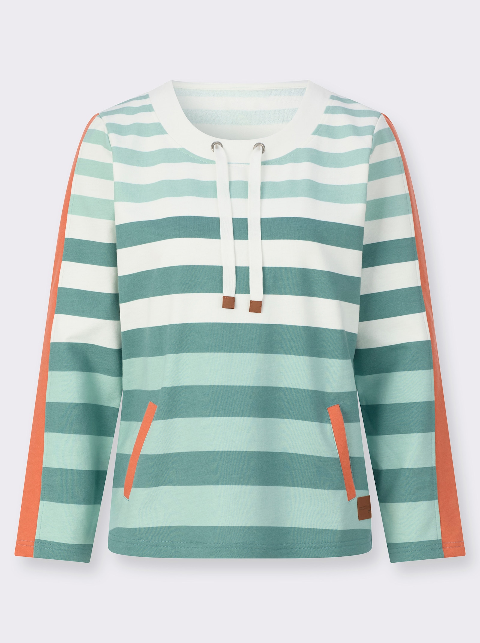 Sweatshirt mit Ringeln und Kontrast-Details - jade-ecru-geringelt