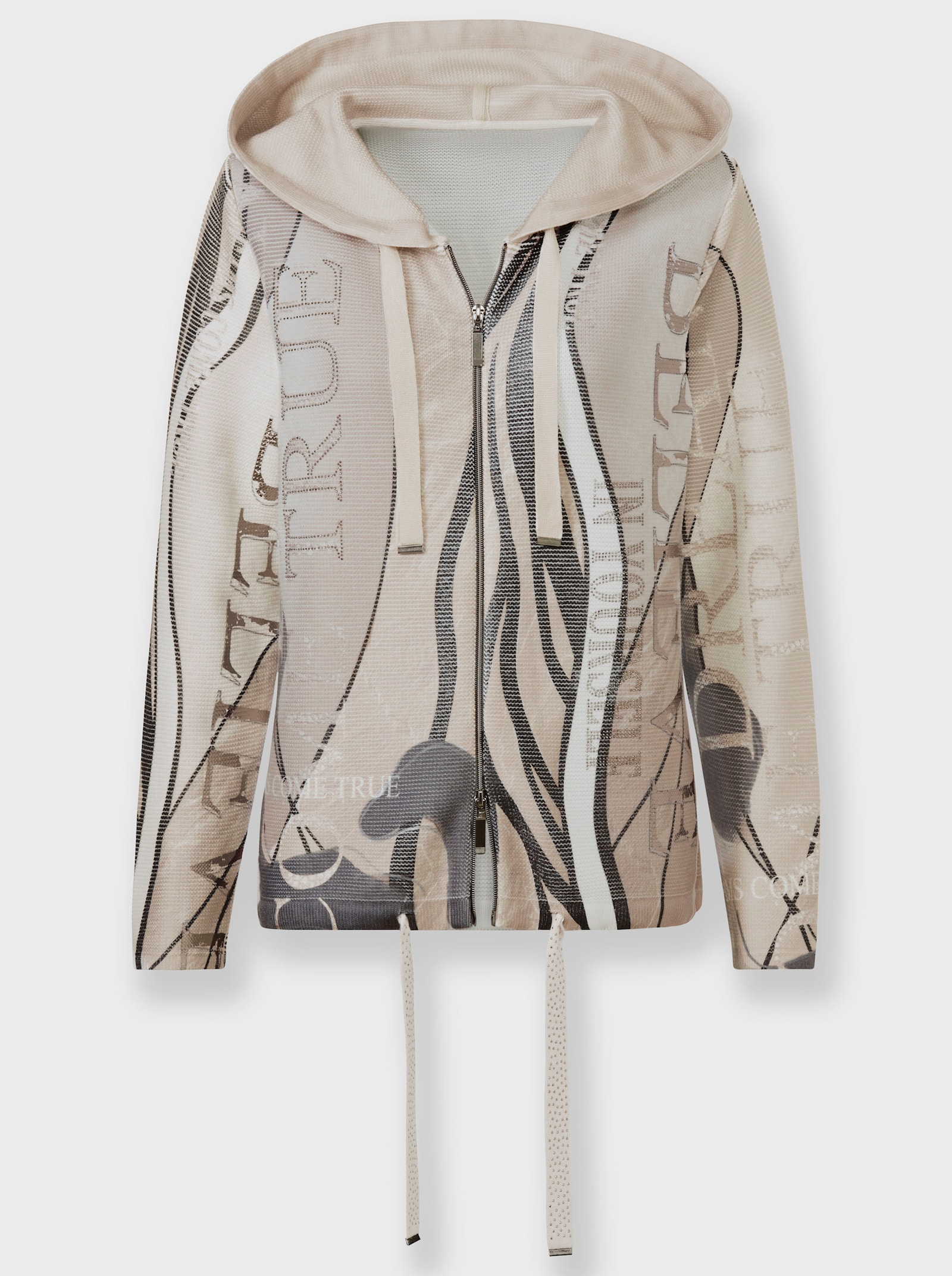 heine Vest met capuchon en versiering van glittersteentjes - zand/antraciet bedrukt