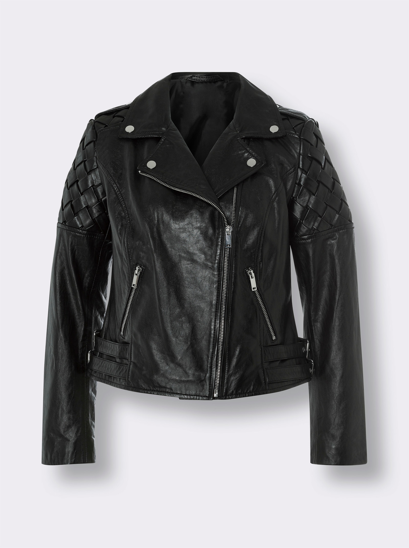 heine Lederjacke mit Flecht-Einsatz - schwarz