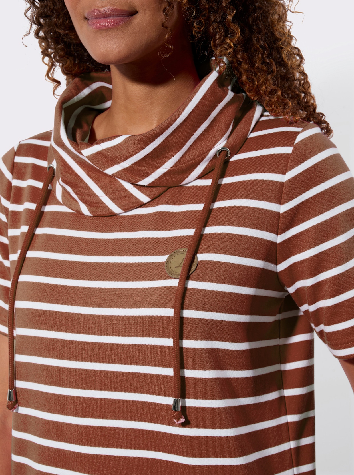 Sweatshirt - cognac-weiß-gestreift