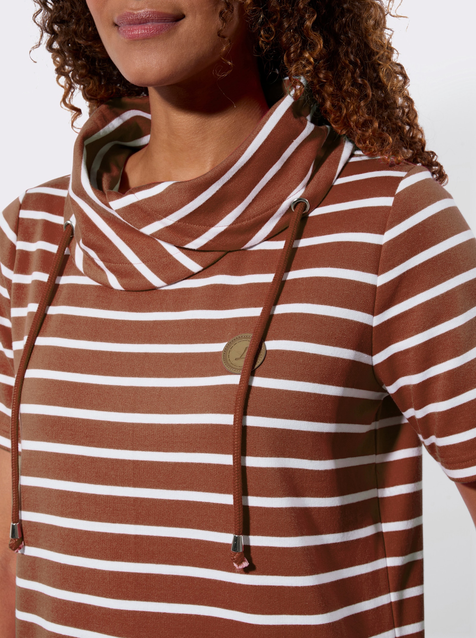 Sweatshirt mit Rollkragen - cognac-weiß-gestreift