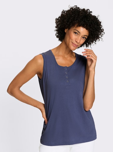 Shirttop met korte drukknoopsluiting - rookblauw