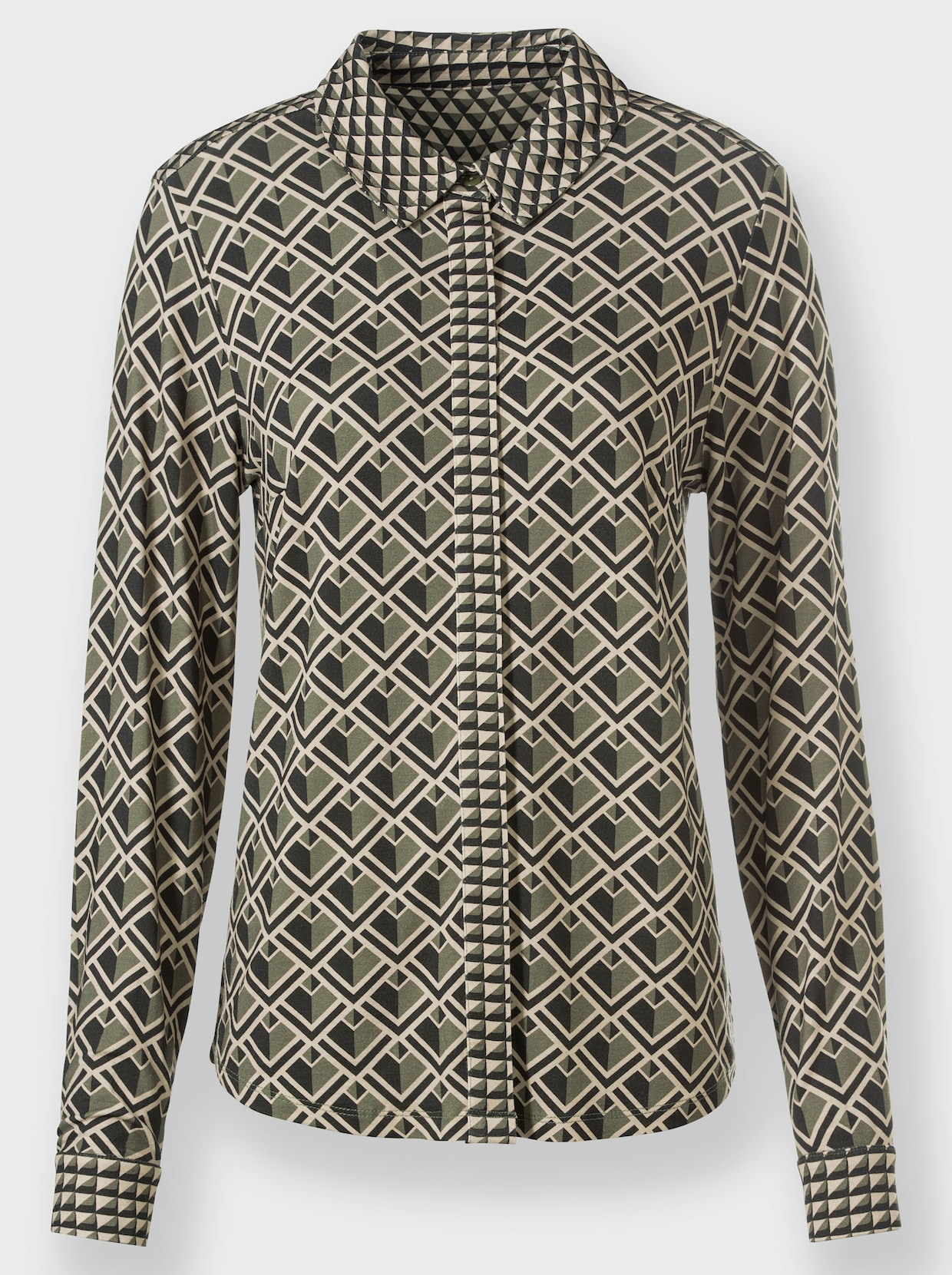 heine Druckbluse - khaki-graphit-bedruckt
