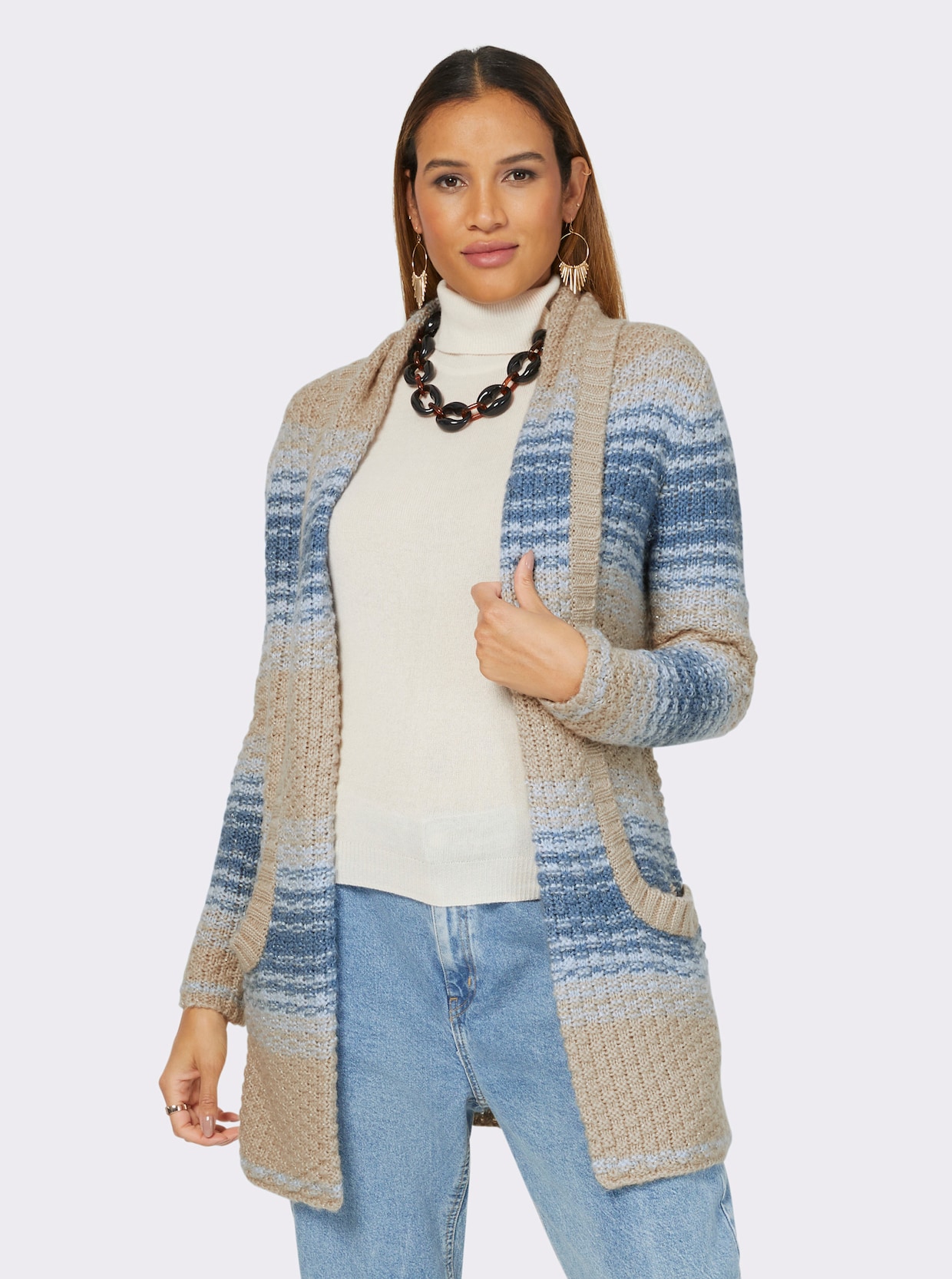 Veste en tricot - sable-bleu moyen à rayures fines