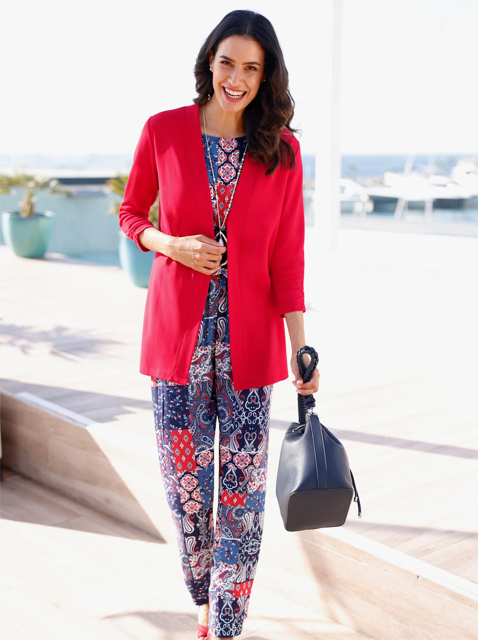 Schlupfhose mit seitlichen Taschen - marine-erdbeere-bedruckt