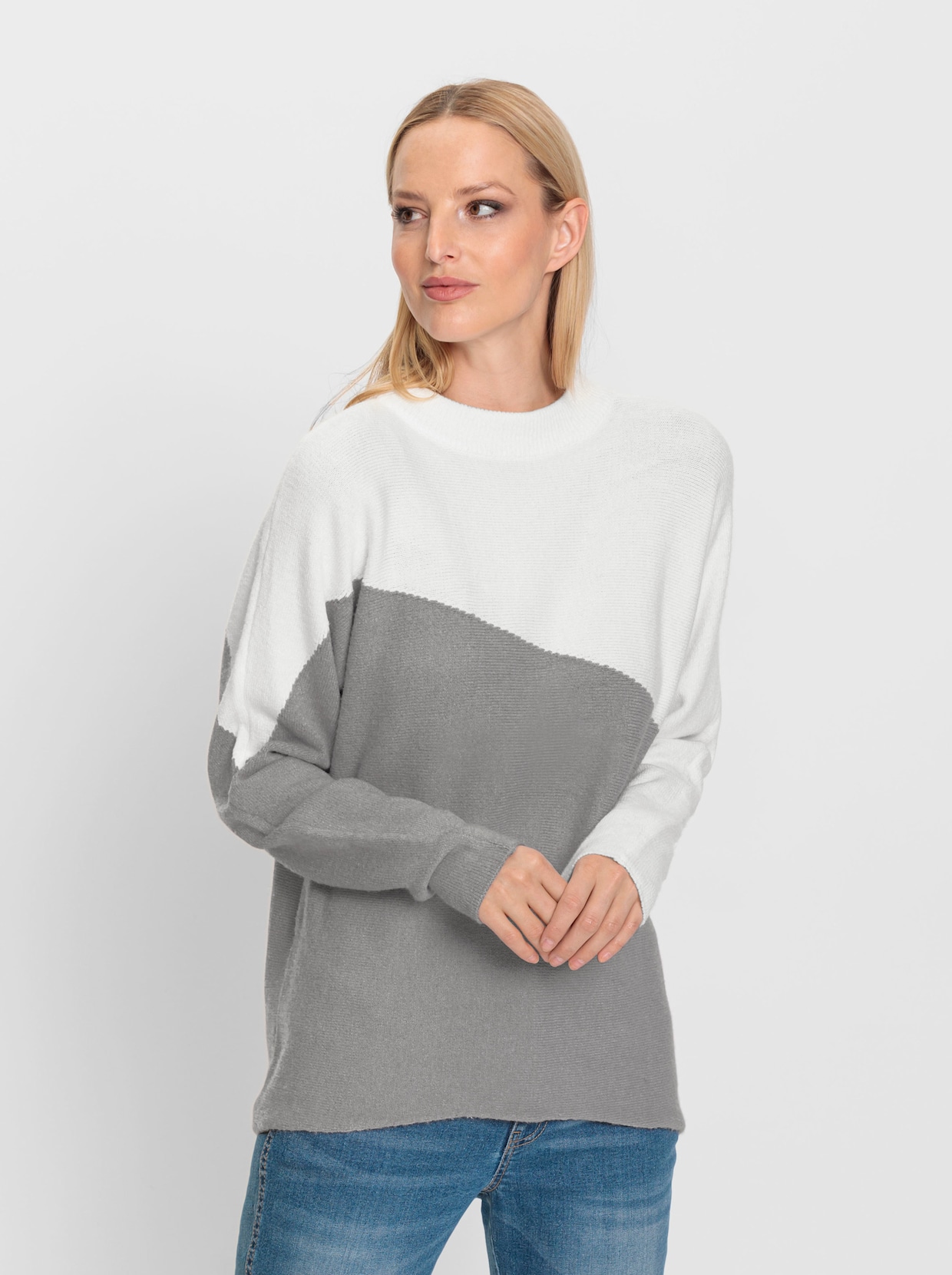 heine Pullover - steengrijs/ecru gedessineerd