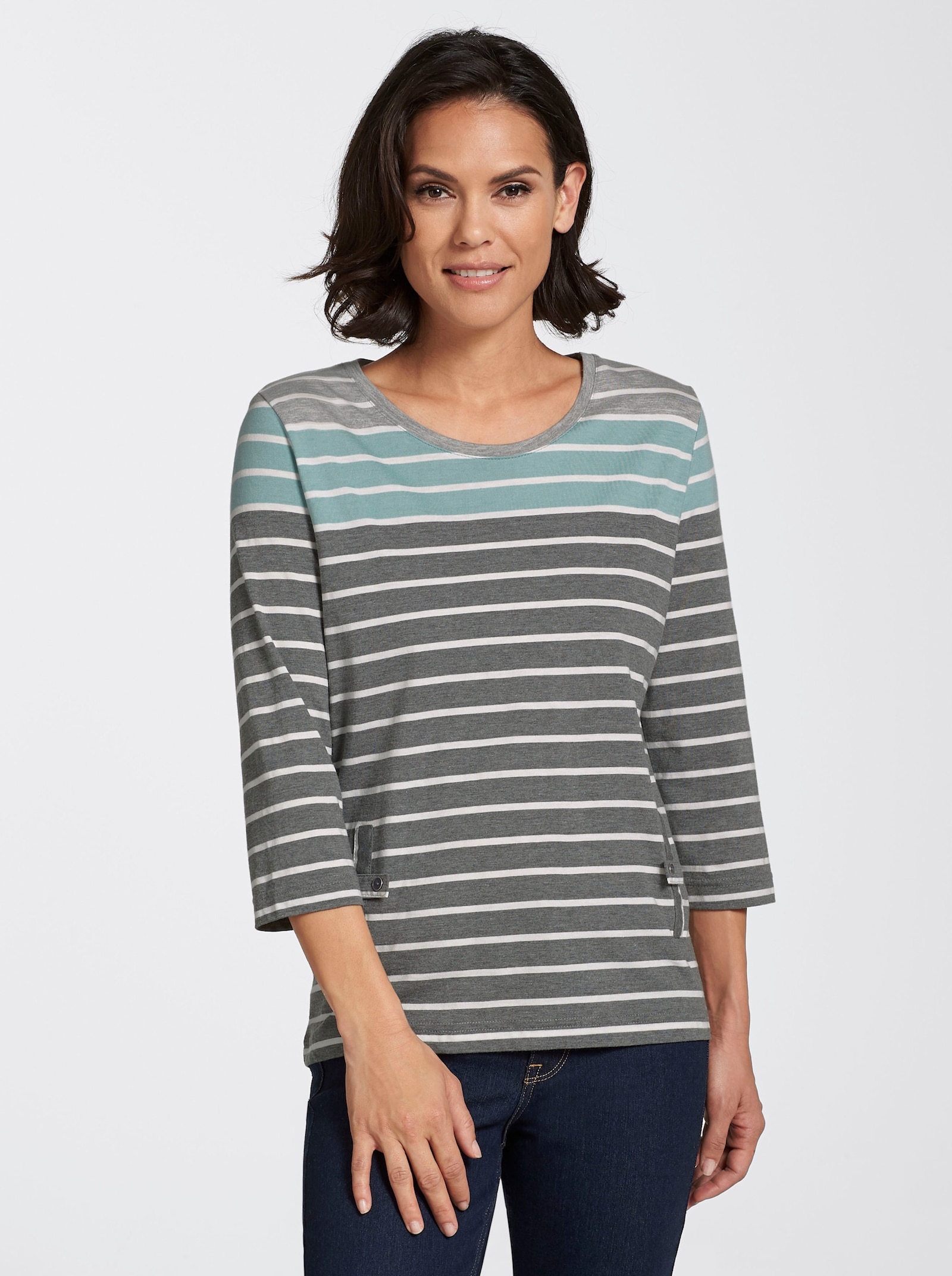 Shirt - anthrazit-mint-gestreift