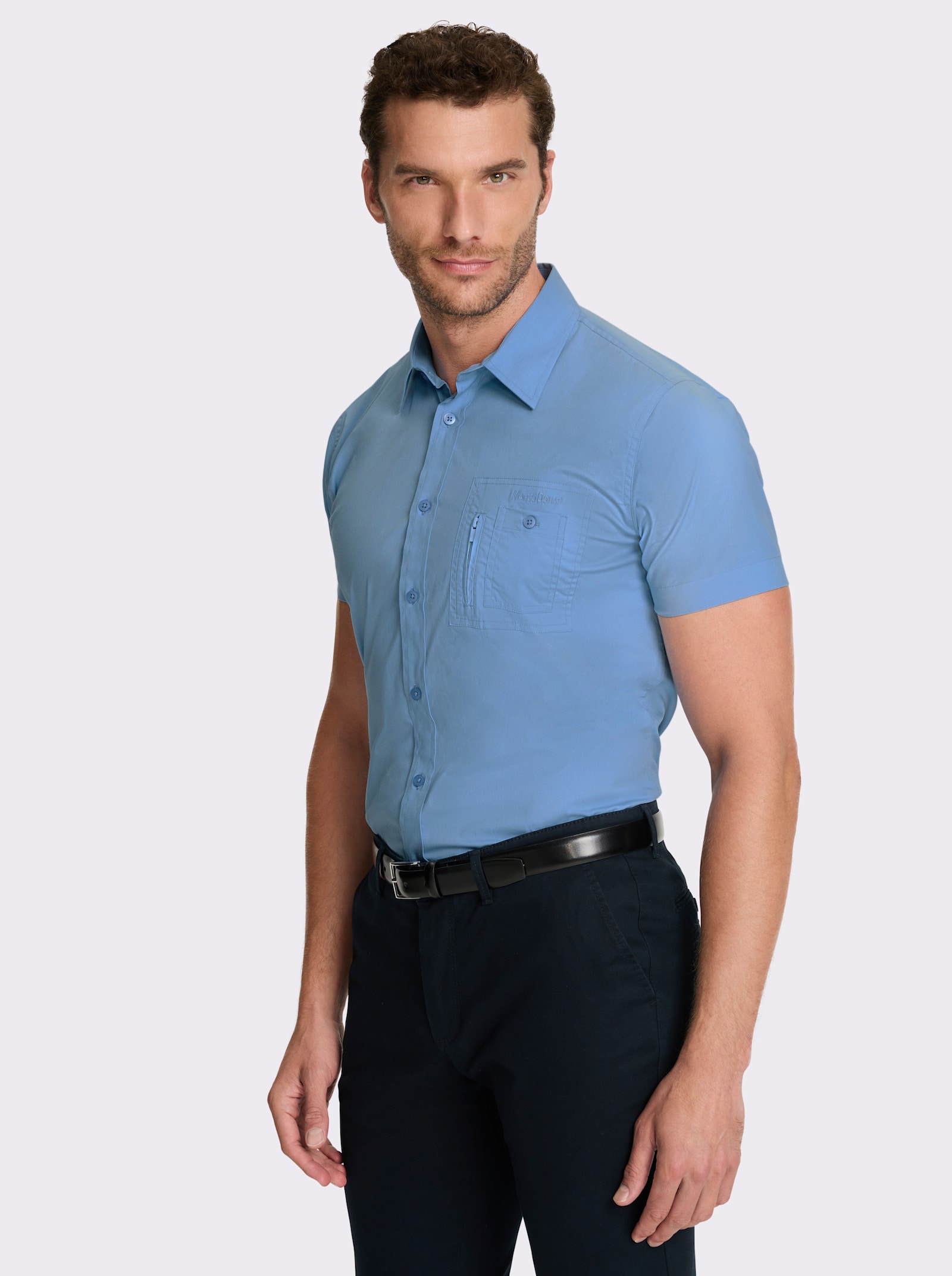 Marco Donati Kurzarmhemd mit Reißverschluss-Brusttasche - himmelblau