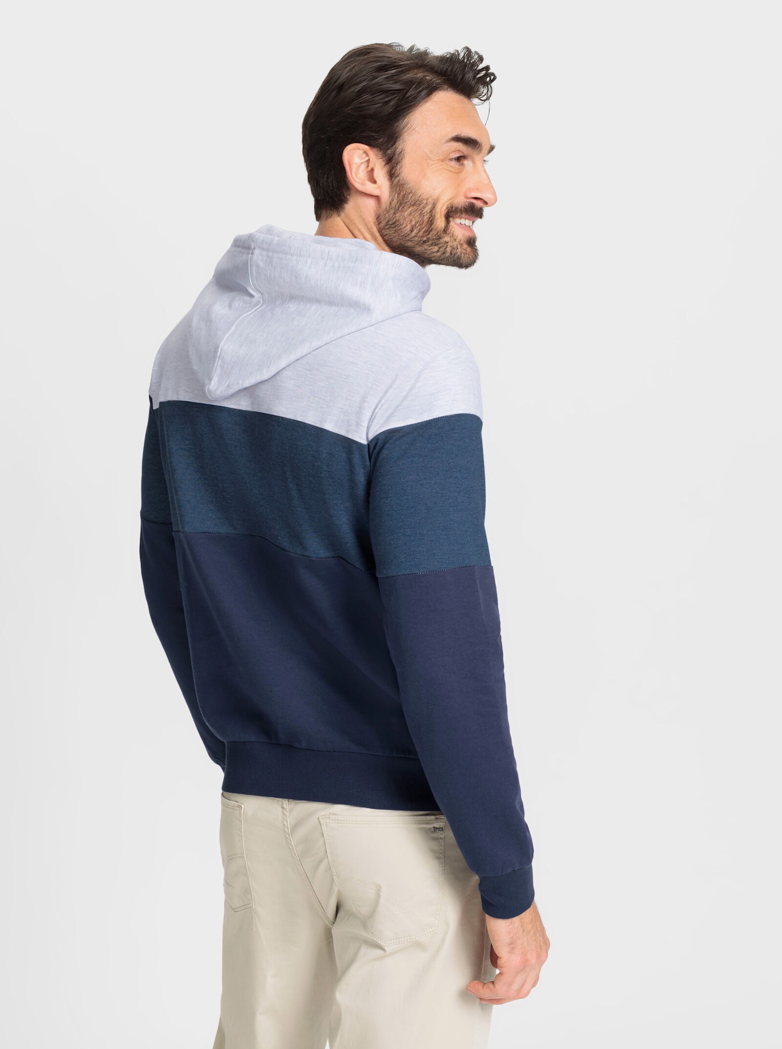 Catamaran Sweatshirt met capuchon en patroon van brede strepen - marine/lichtgrijs gestreept