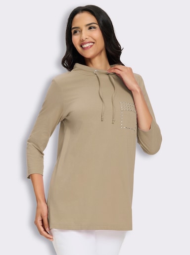 Longshirt mit Glitzersteinchen - beige