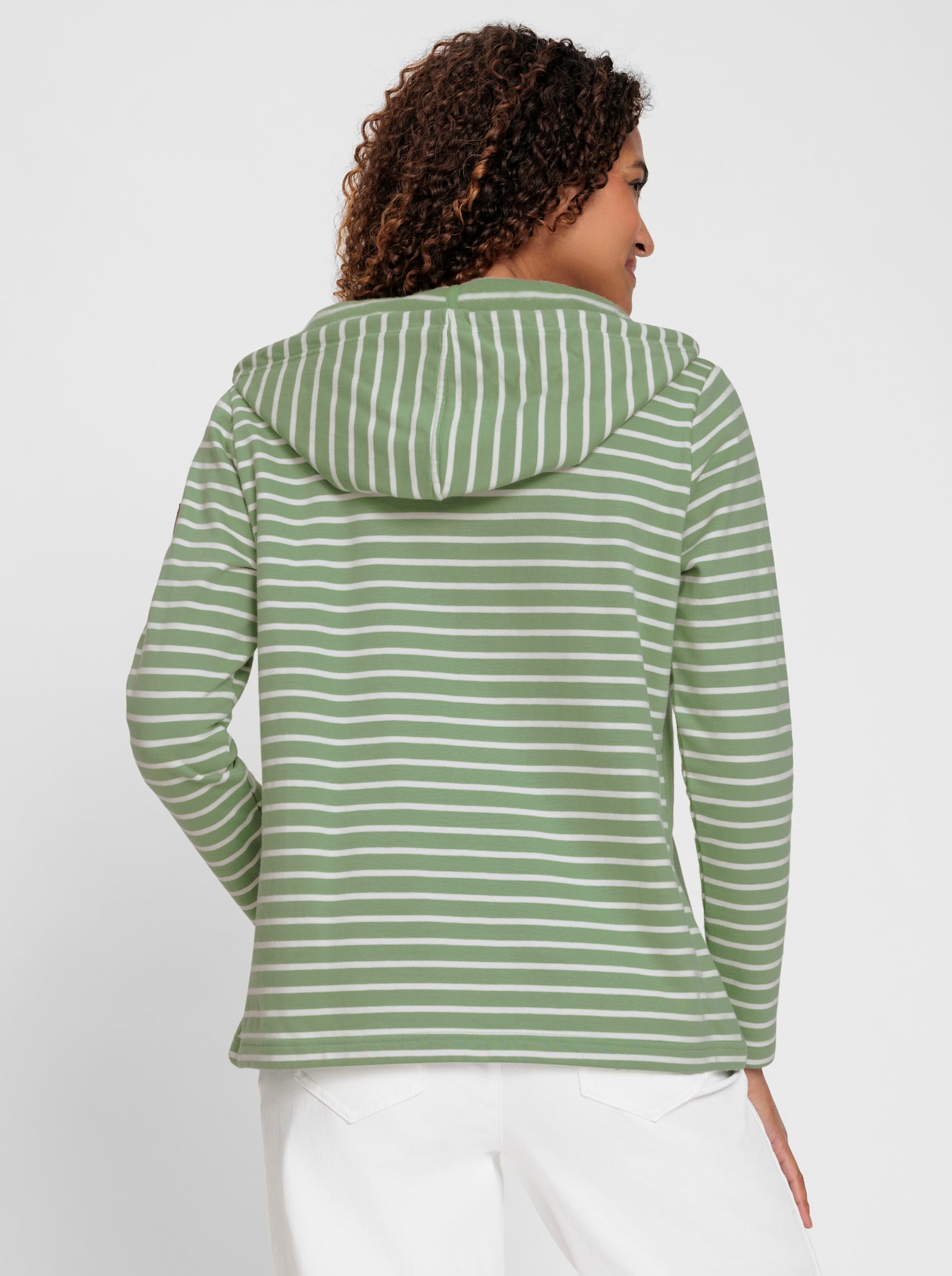 Kapuzensweatshirt mit 2 Nahttaschen - eucalyptus-ecru-geringelt