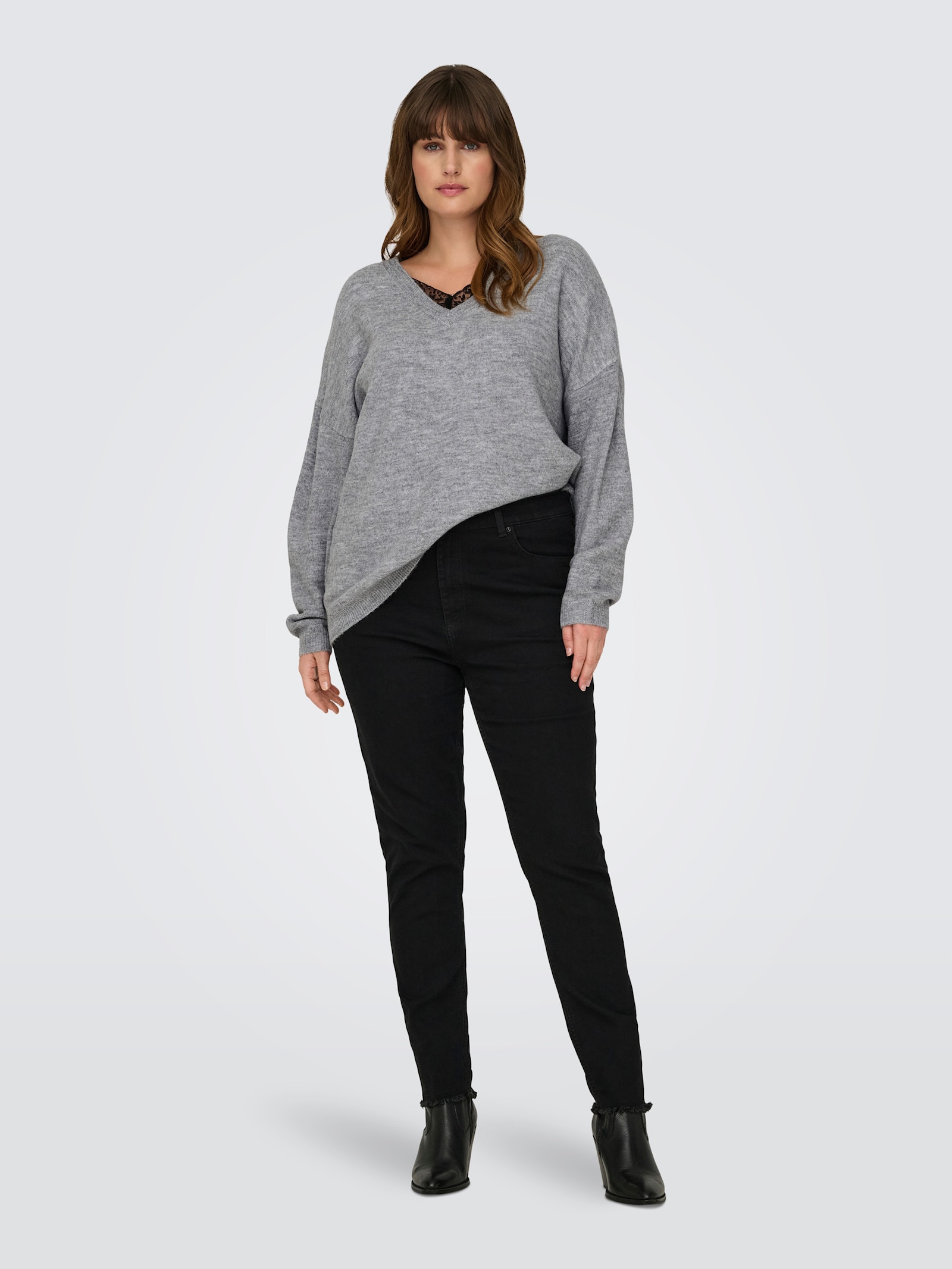 ONLY CARMAKOMA Strickpullover - light grey melange detail:black lace