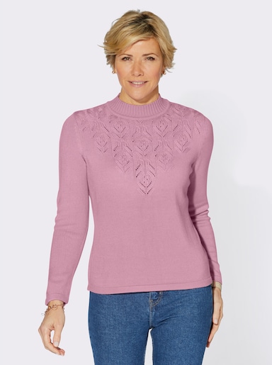 Stehkragenpullover mit Strickmuster in V-Form - rosé