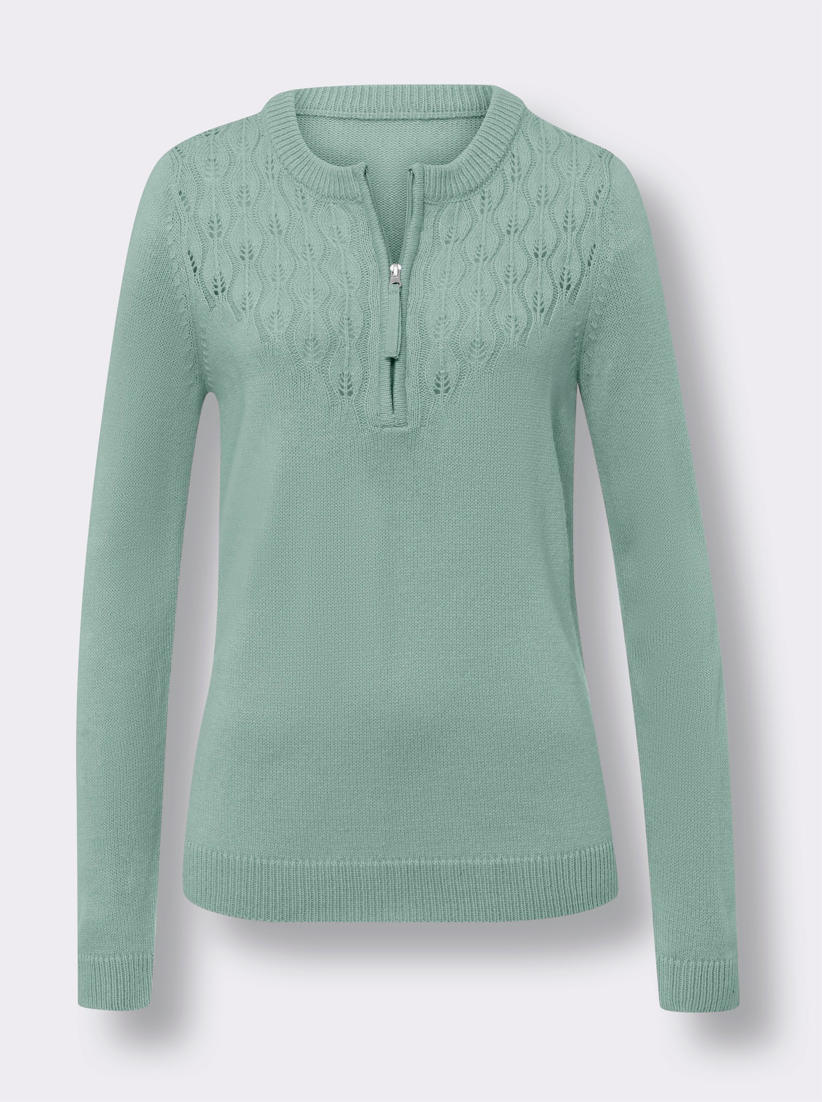 Ajourpullover mit Zipper - kalkmint