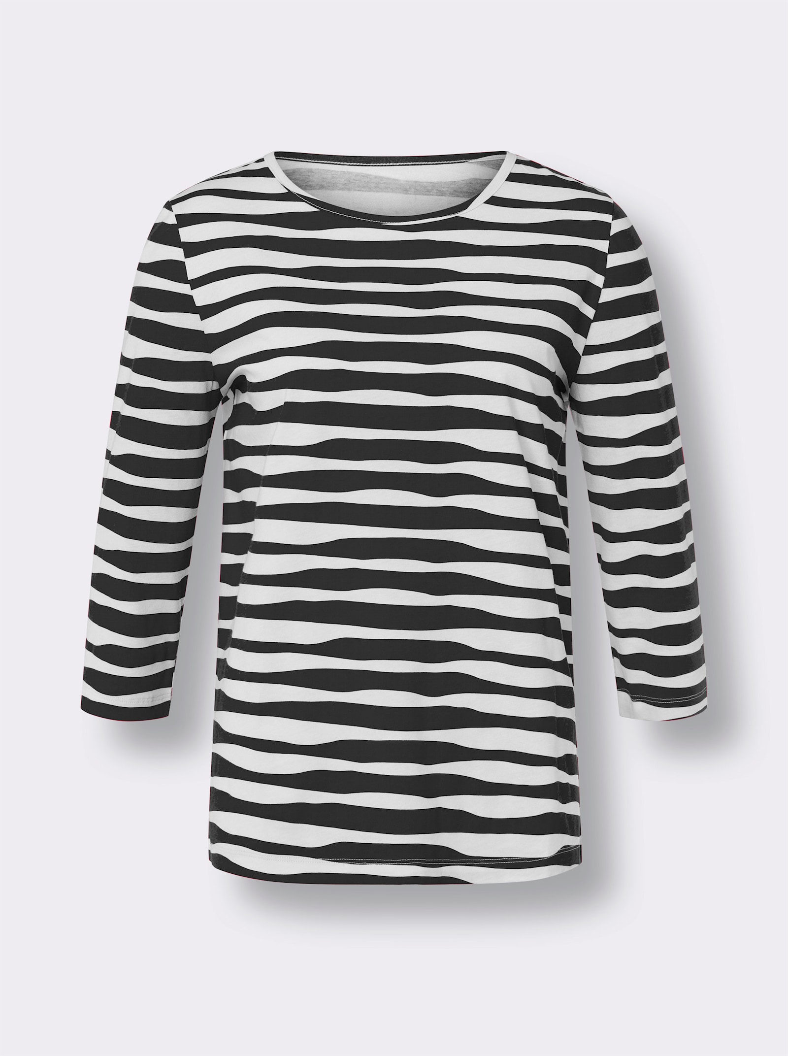 3/4-Arm-Shirt mit 3/4-Ärmeln - schwarz-weiß-geringelt