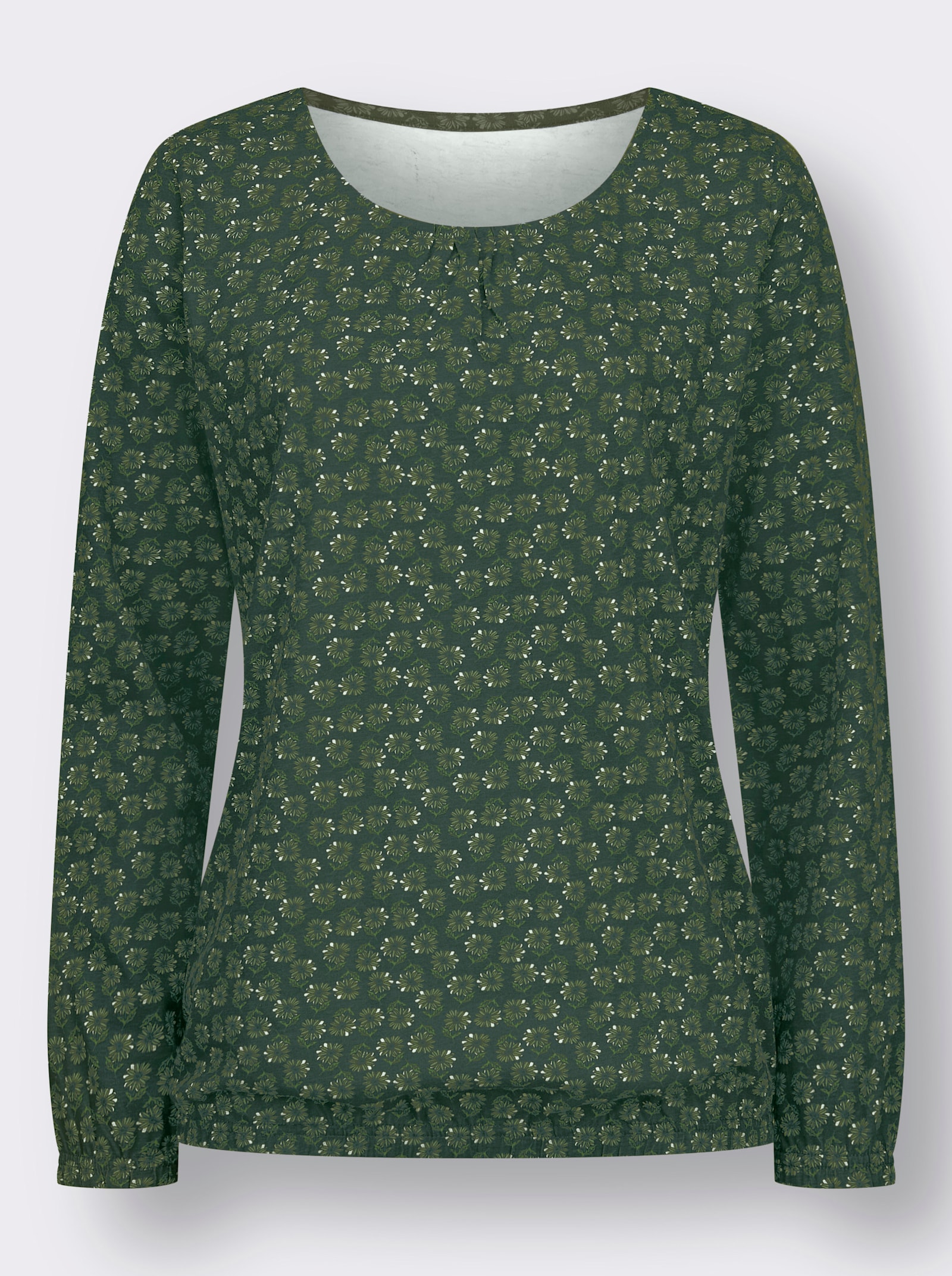 Rundhalsshirt mit Gummibündchen am Ärmel - moos-eucalyptus-bedruckt