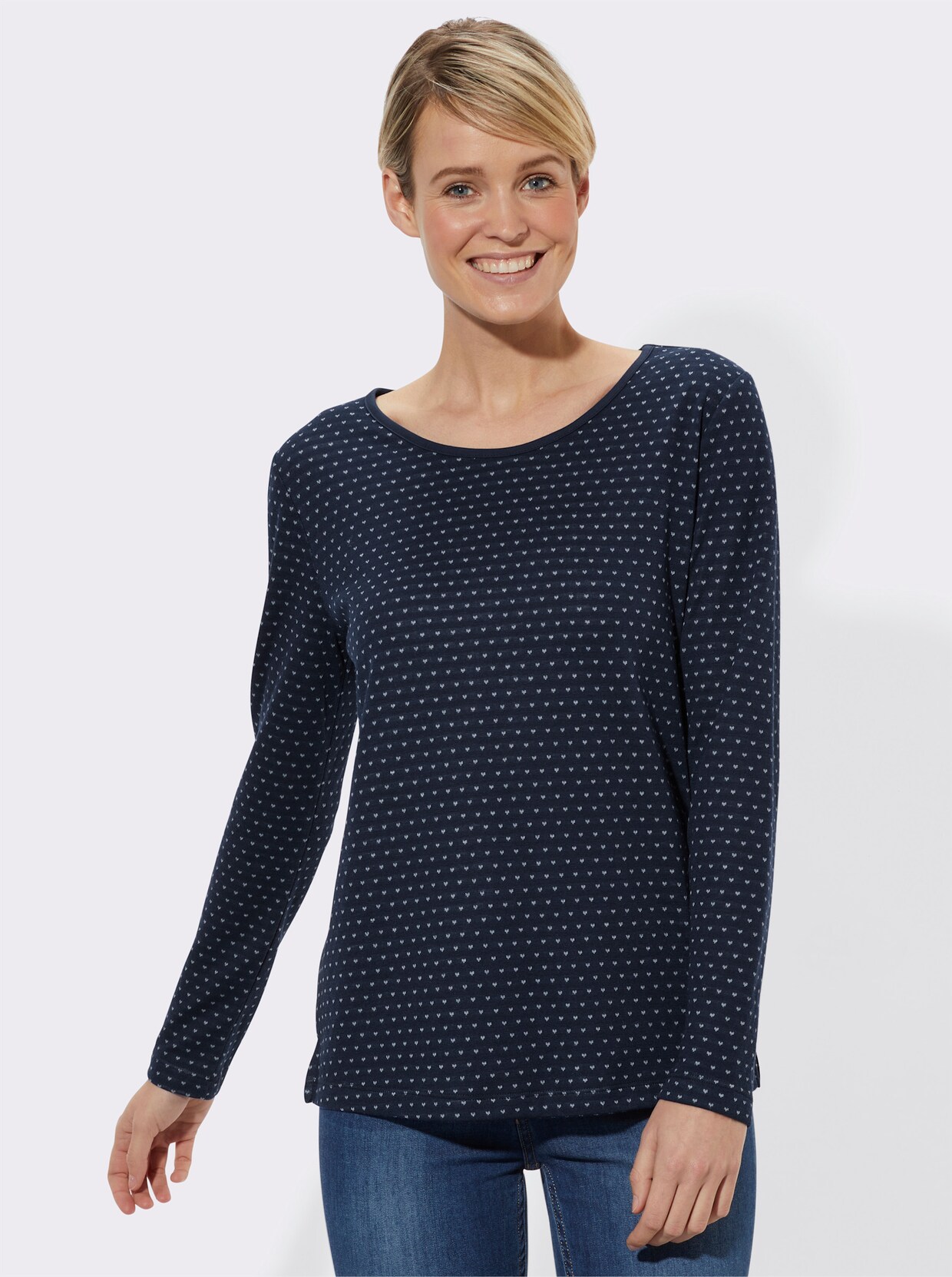 Rundhalsshirt - marine-gemustert