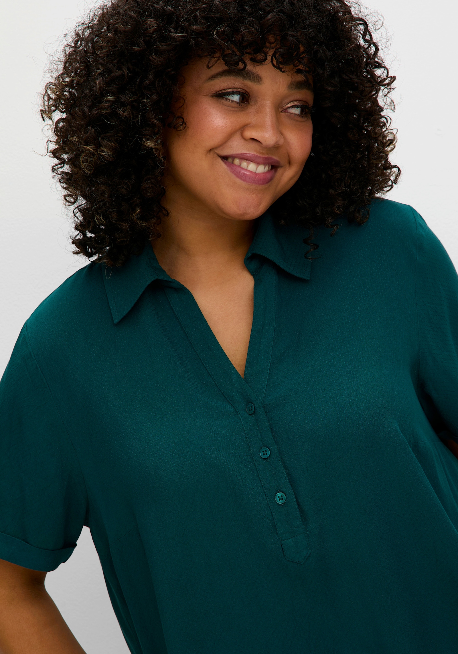 sheego Tunika mit offenem Hemdkragen - petrol