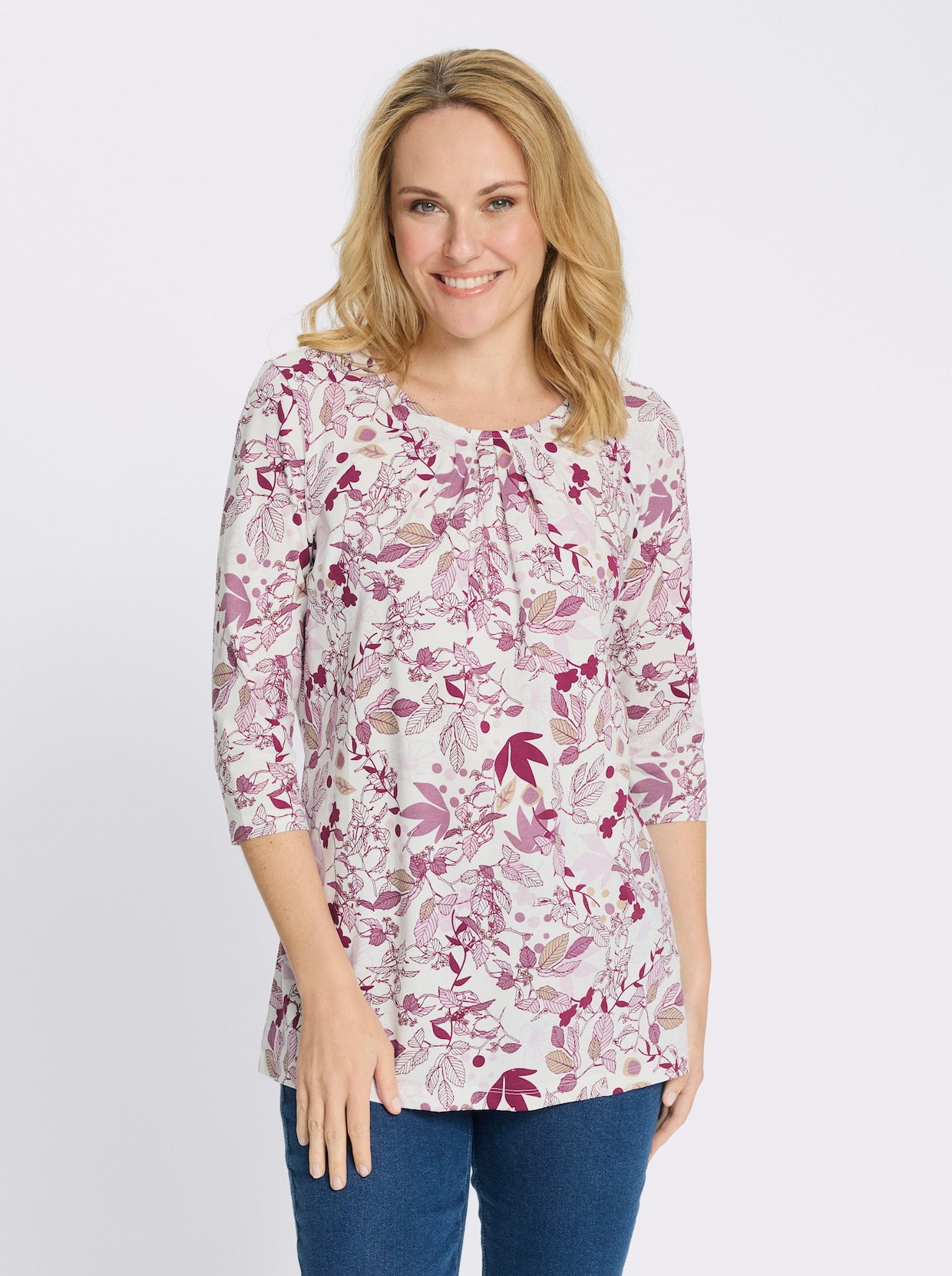 Longshirt in A-Form - altrosa-ecru-bedruckt