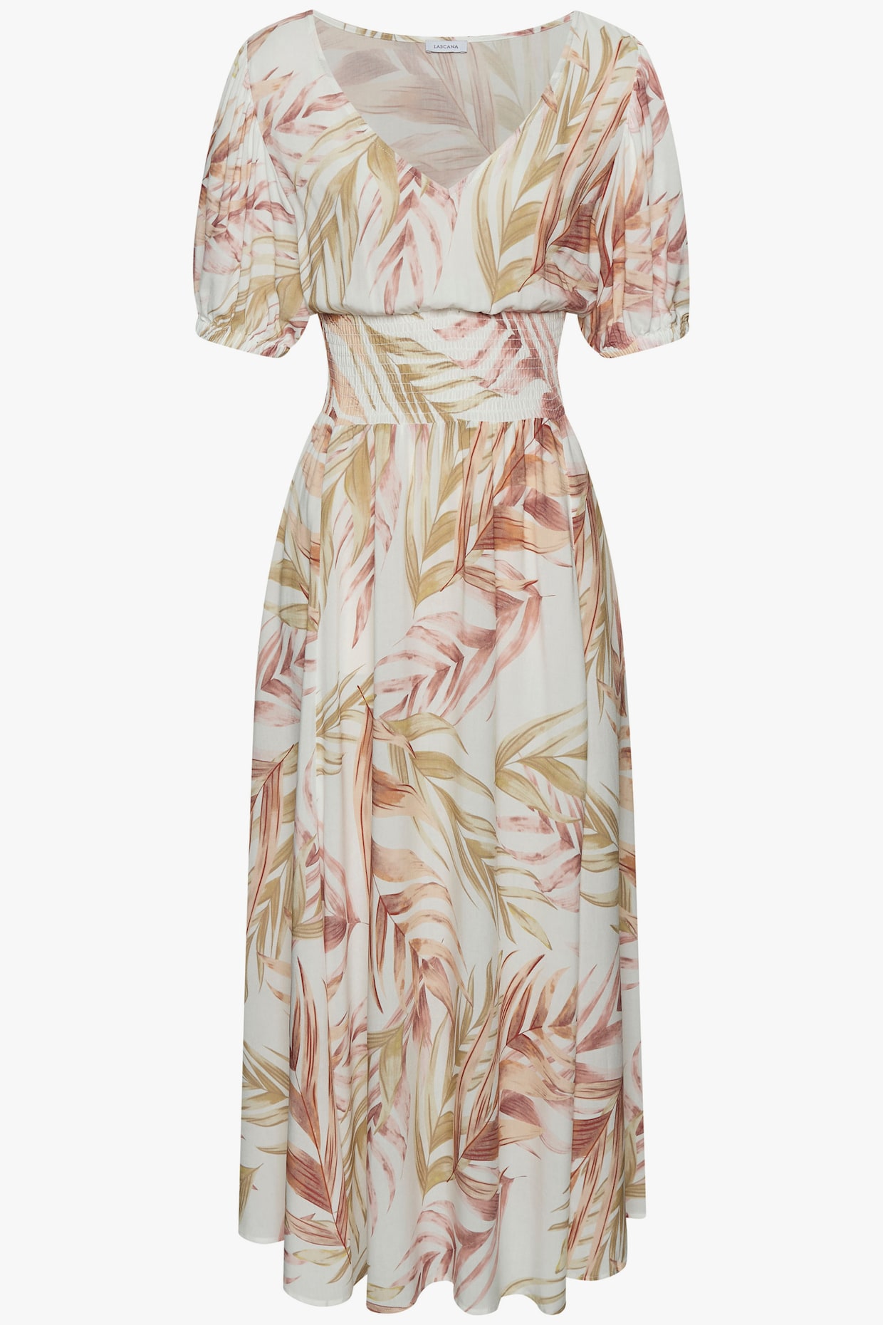 LASCANA Maxi-jurk - zand/oranje bedrukt