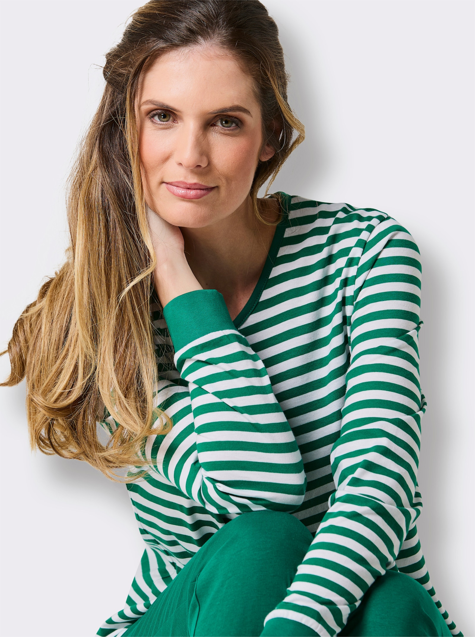 wäschepur Schlafanzüge - grün-weiß + steingrau-weiß