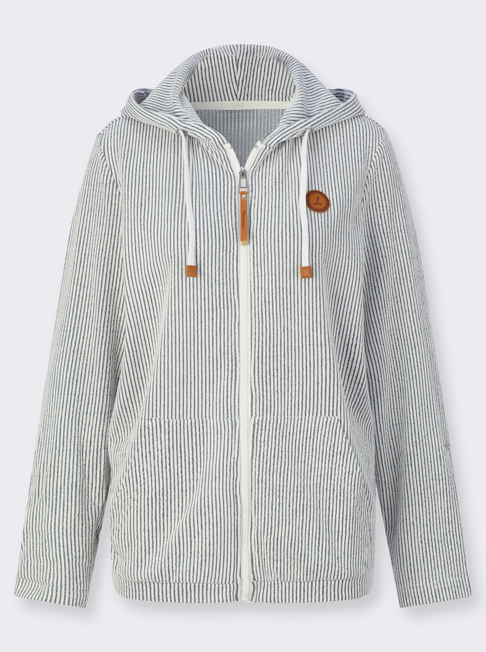 Sweatjacke mit Känguru-Tasche - dunkelblau-ecru-gestreift