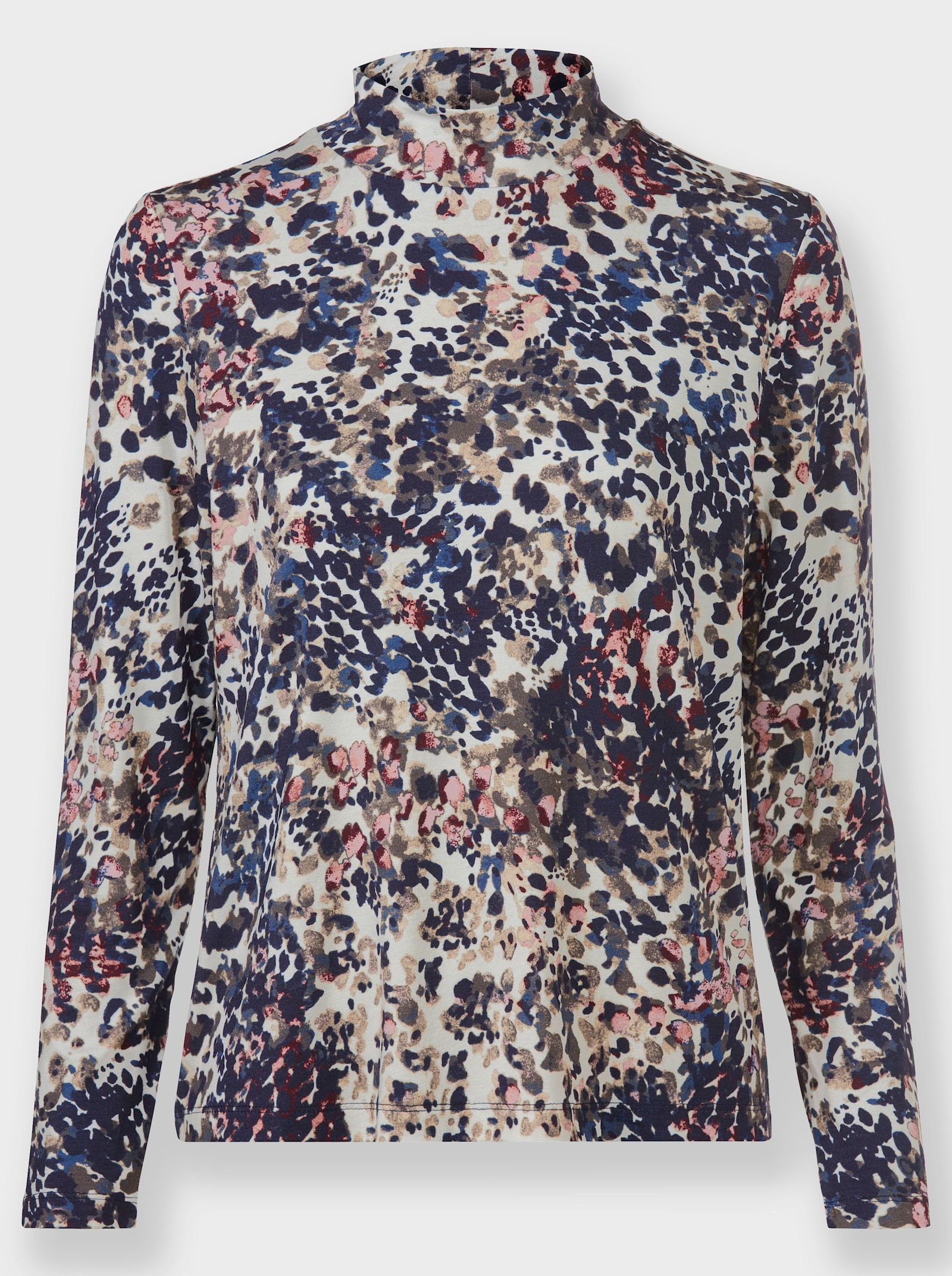 Stehkragenshirt in ECOVERO-Qualität von Lenzing - marine-taupe-bedruckt