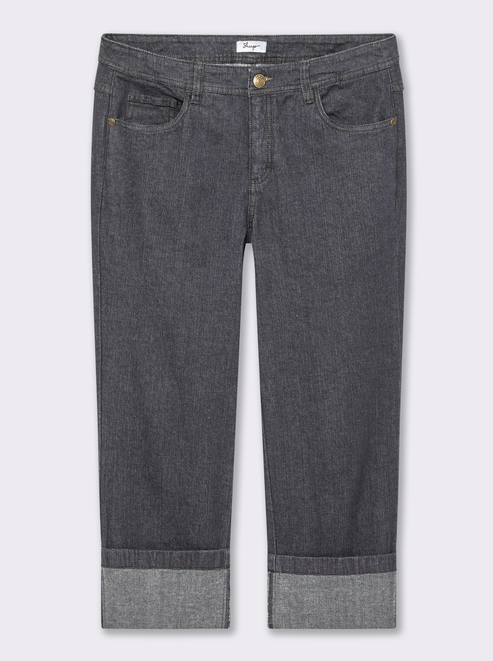 sheego 7/8-jeans met brede zoomomslag - grey-denim