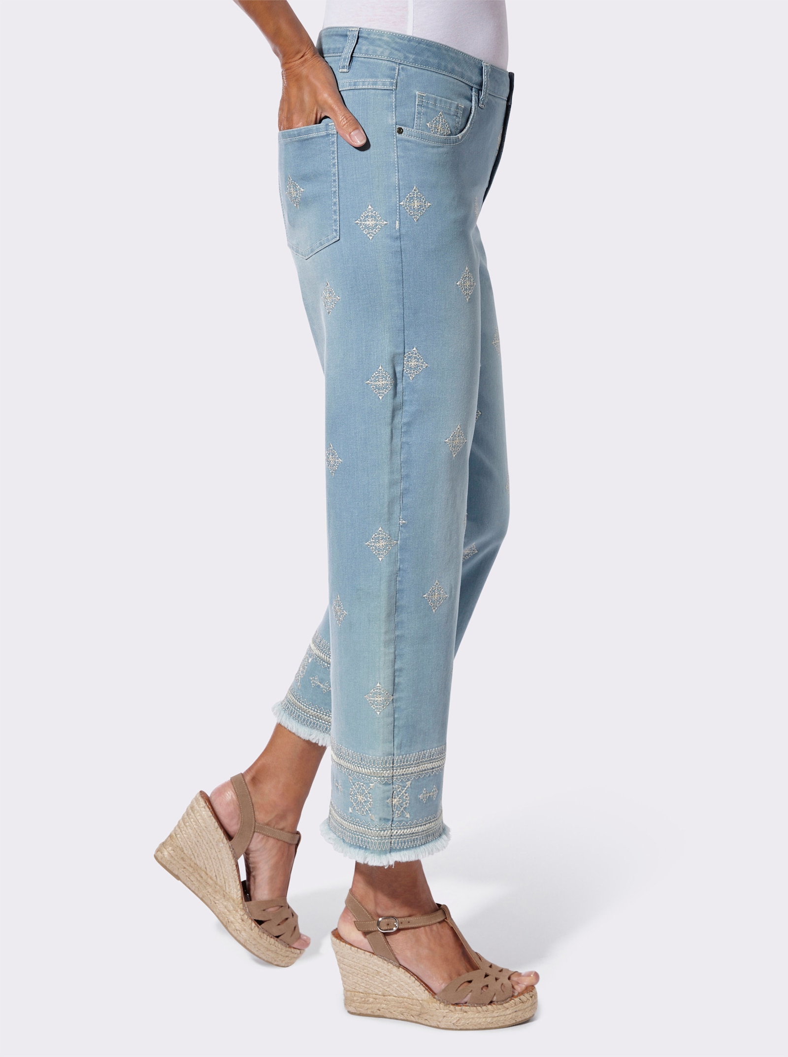 7/8-Jeans mit Kontrast-Stickerei - blue-bleached